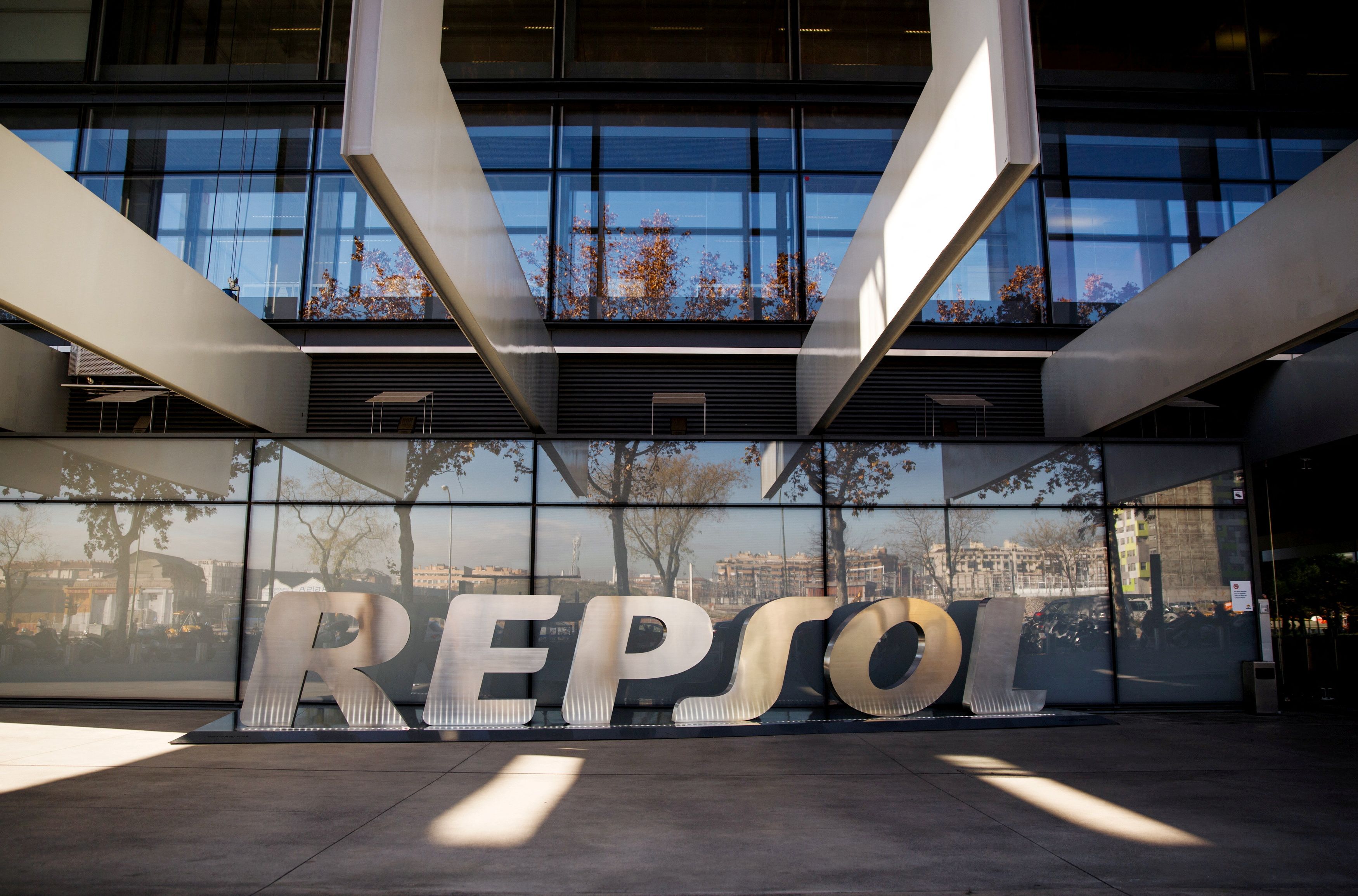 The Repsol logo outside their headquarters in Madrid