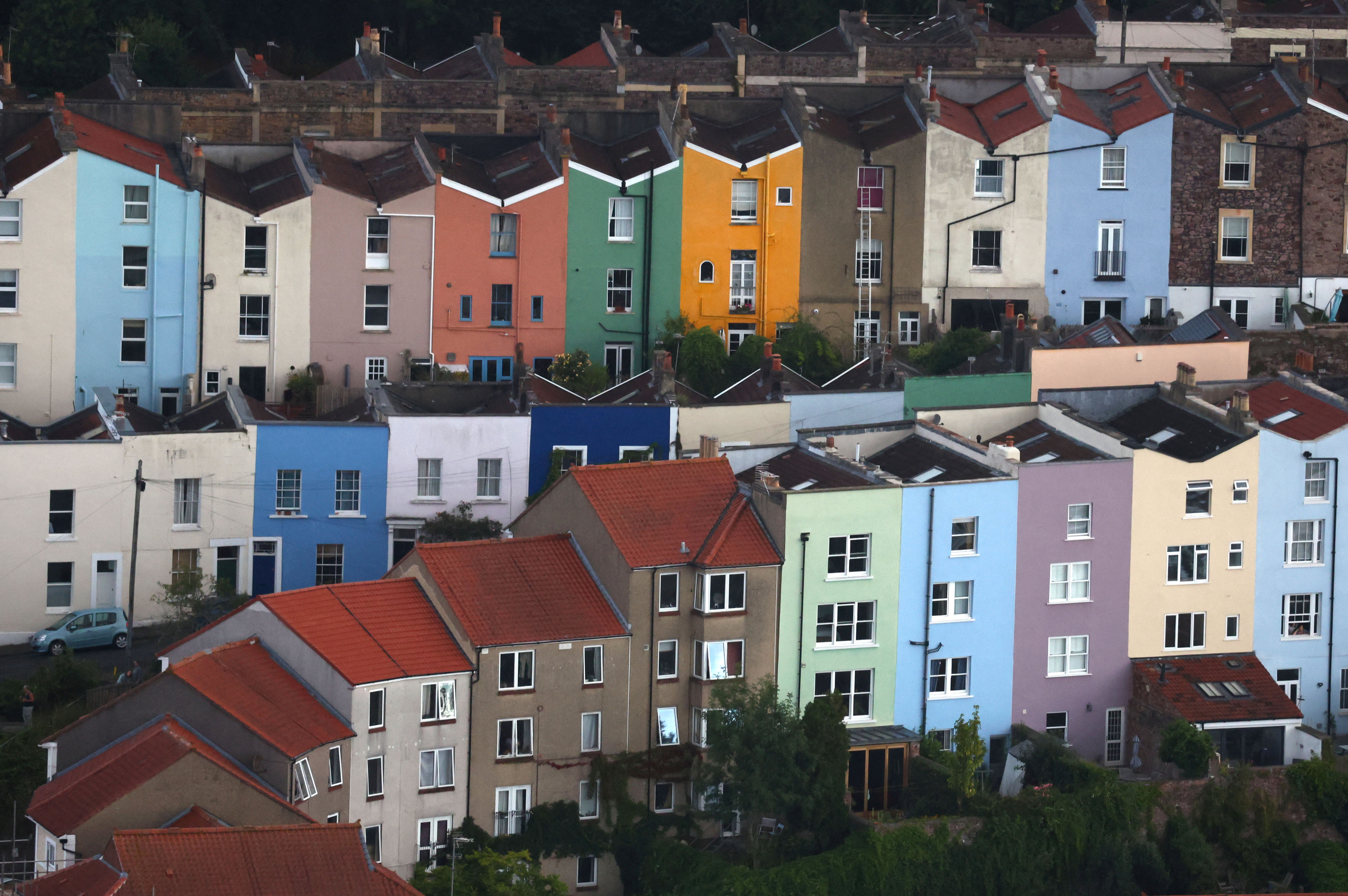 Painted rows of houses are seen in Bristol