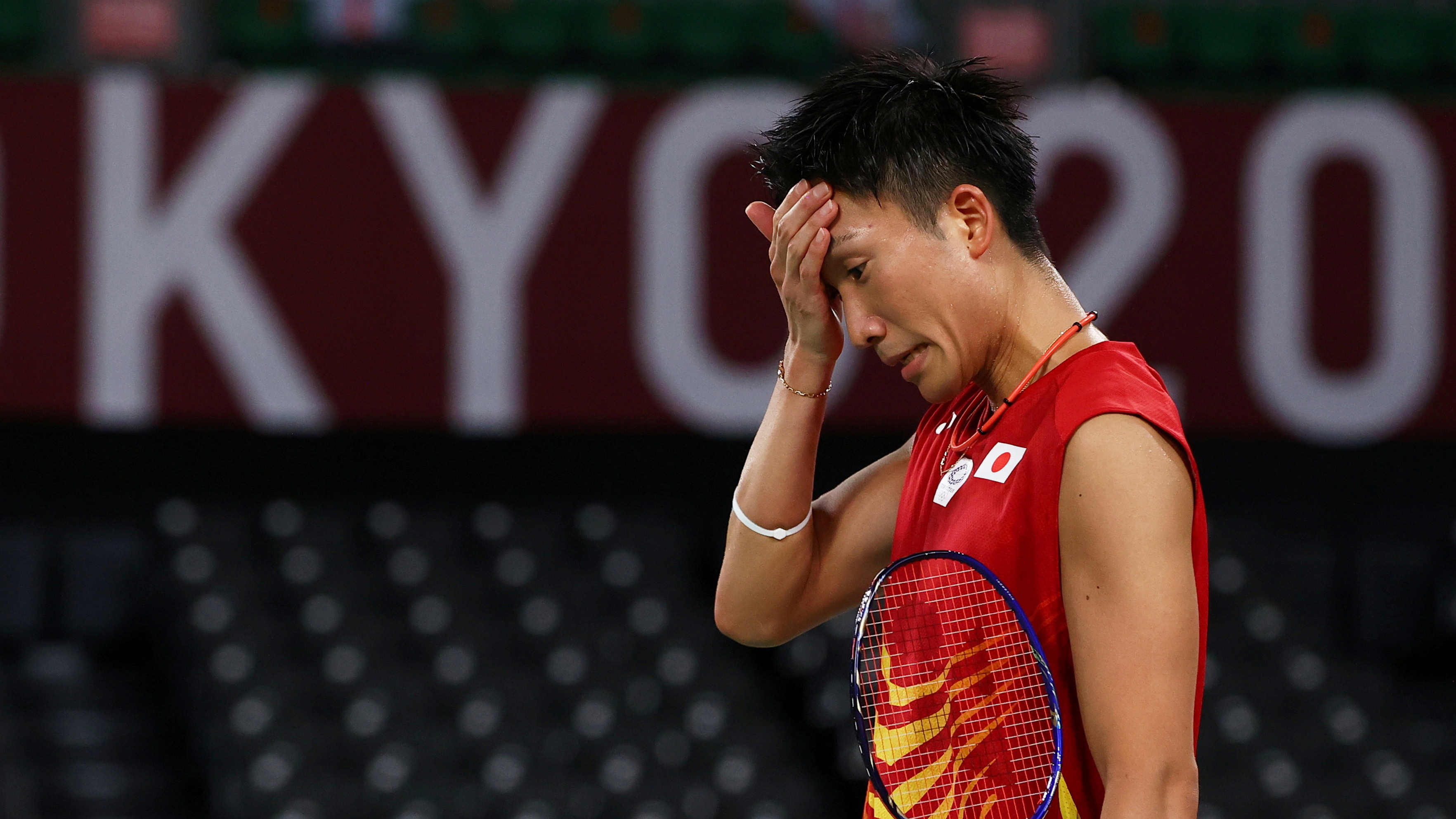 Kento Momota of Japan reacts during the match against Heo Kwang-Hee of South Korea in the Tokyo 2020 Olympics. REUTERS/Leonhard Foeger/File Photo