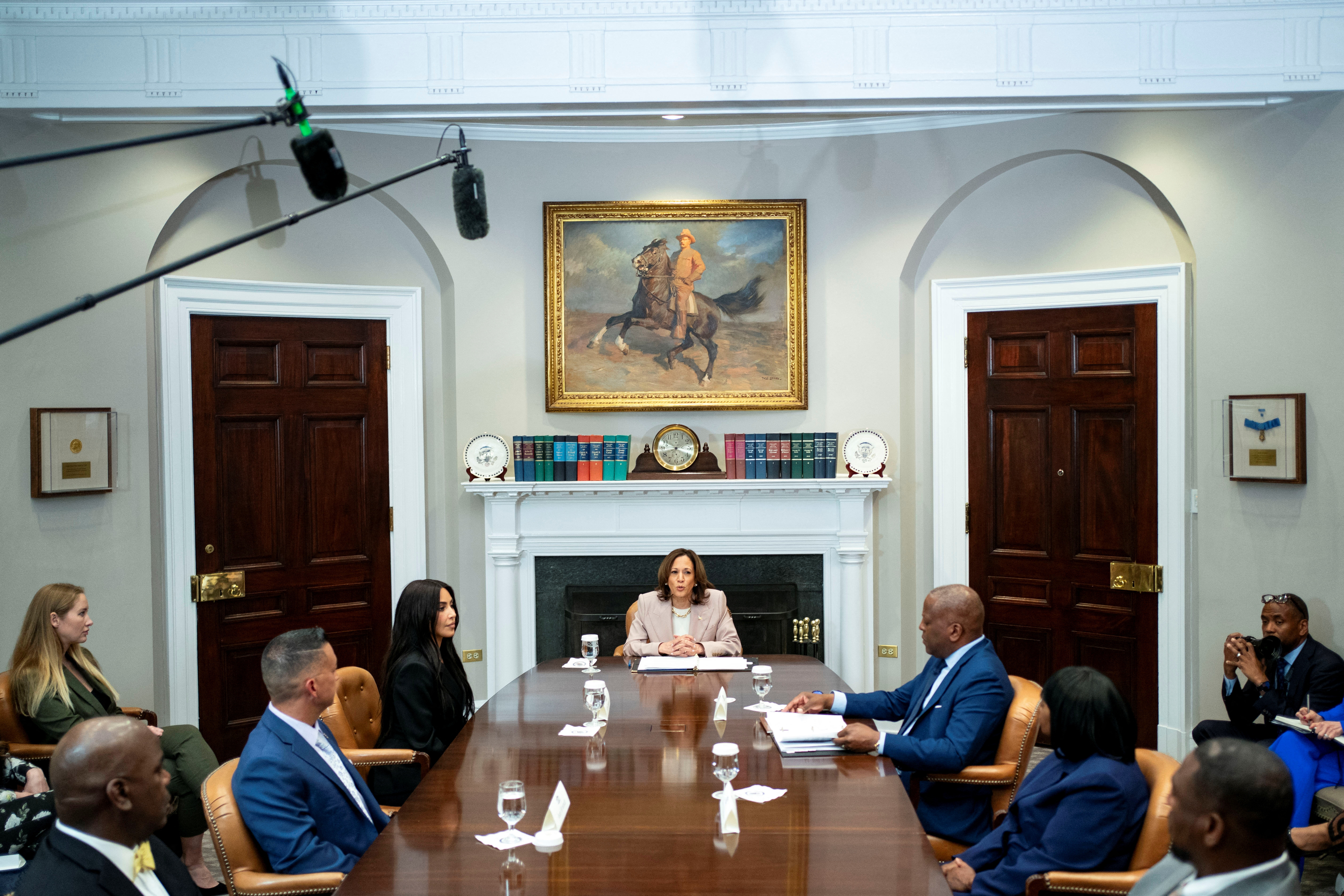 U.S. Vice President Kamala Harris speaks  during criminal justice roundtable