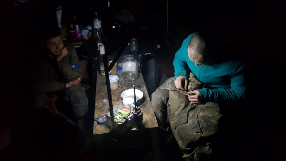 A handout photo of members of Mariupol's unit of the Ukrainian Sea Guard inside a bunker of the Azovstal Iron and Steel Works in Mariupol