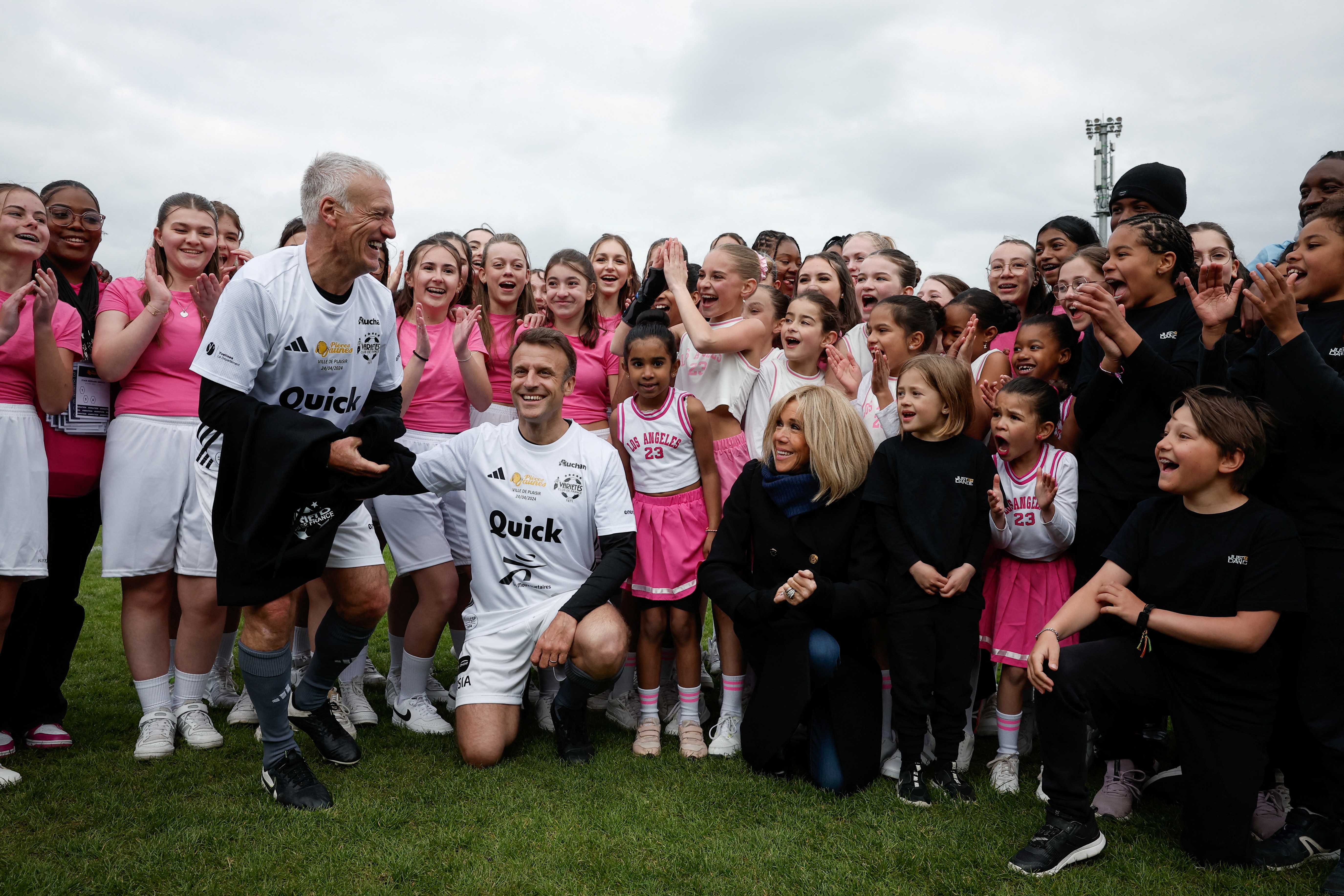 French President Macron participates in the Varietes Club charity football match, in Plaisir