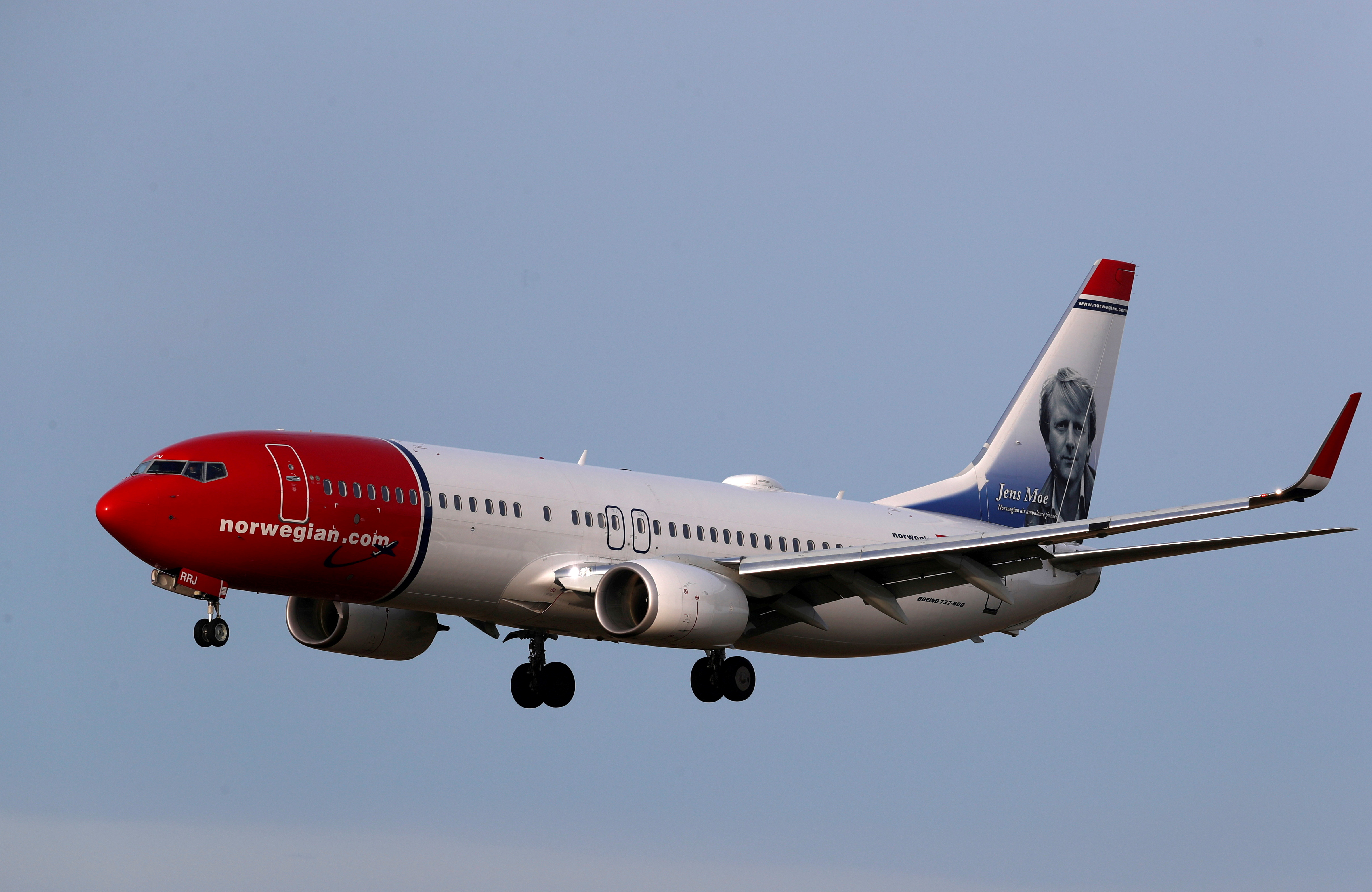 Norwegian Air Sweden Boeing 737-800 plane SE-RRJ approaches Riga International Airport in Riga