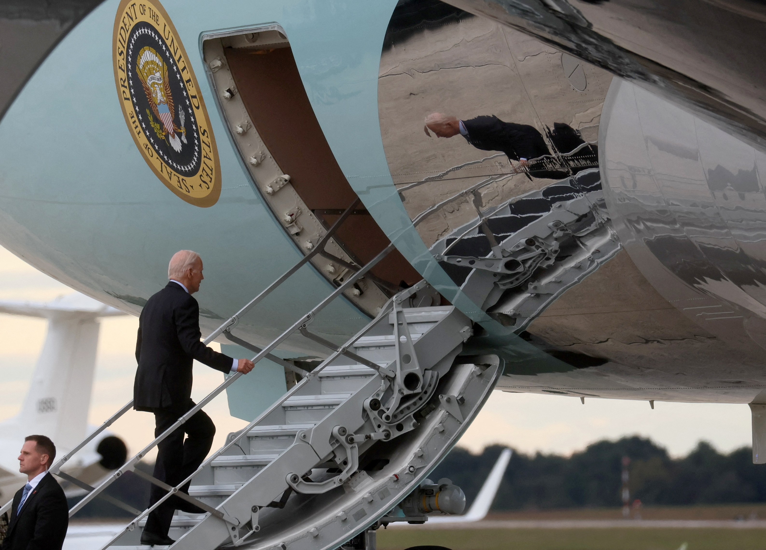 U.S. President Biden boards Air Force One for travel to Israel from Washington