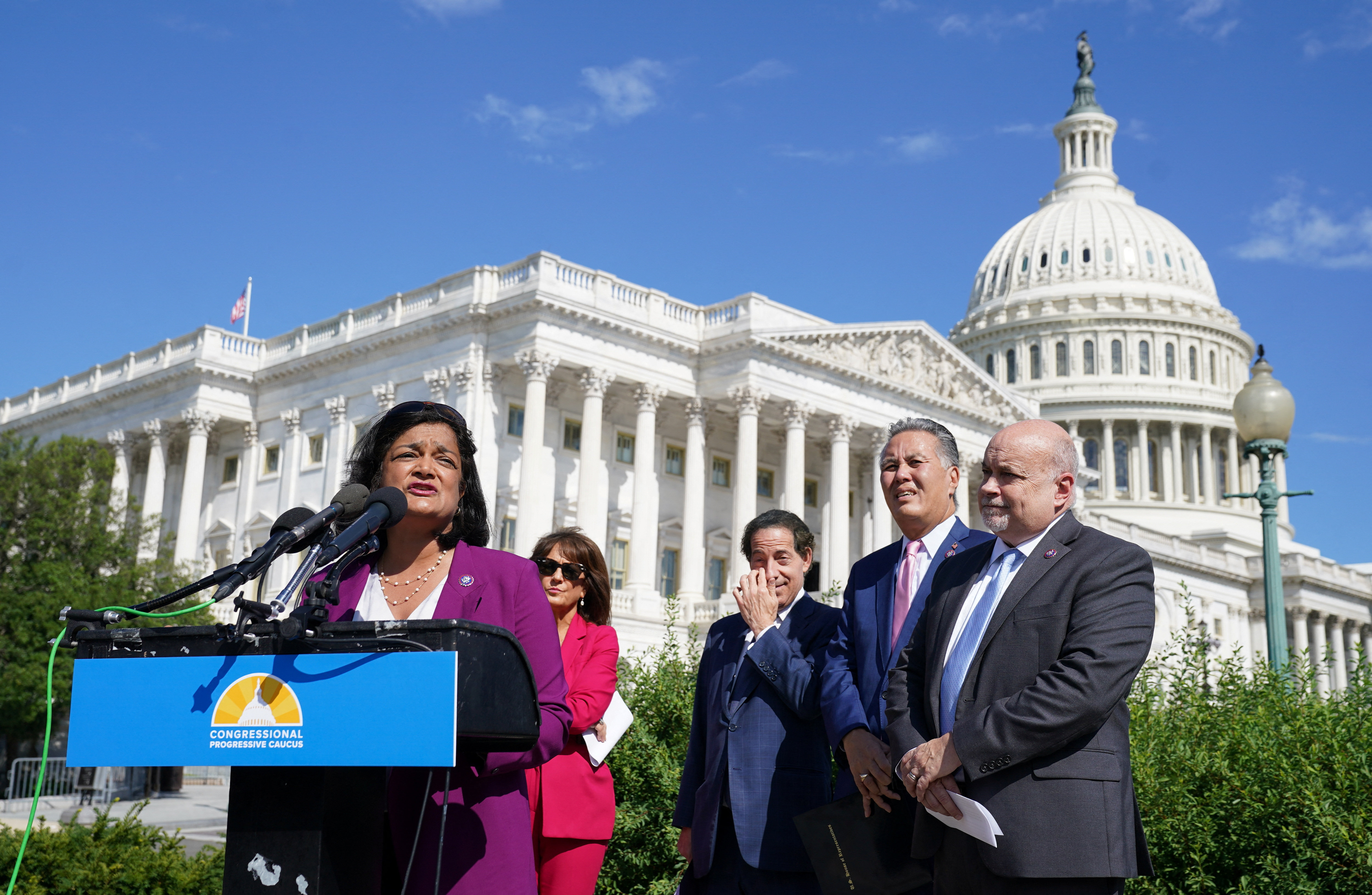 Congressional Progressive Caucus members hold a press conference at the U.S. Capitol in Washington