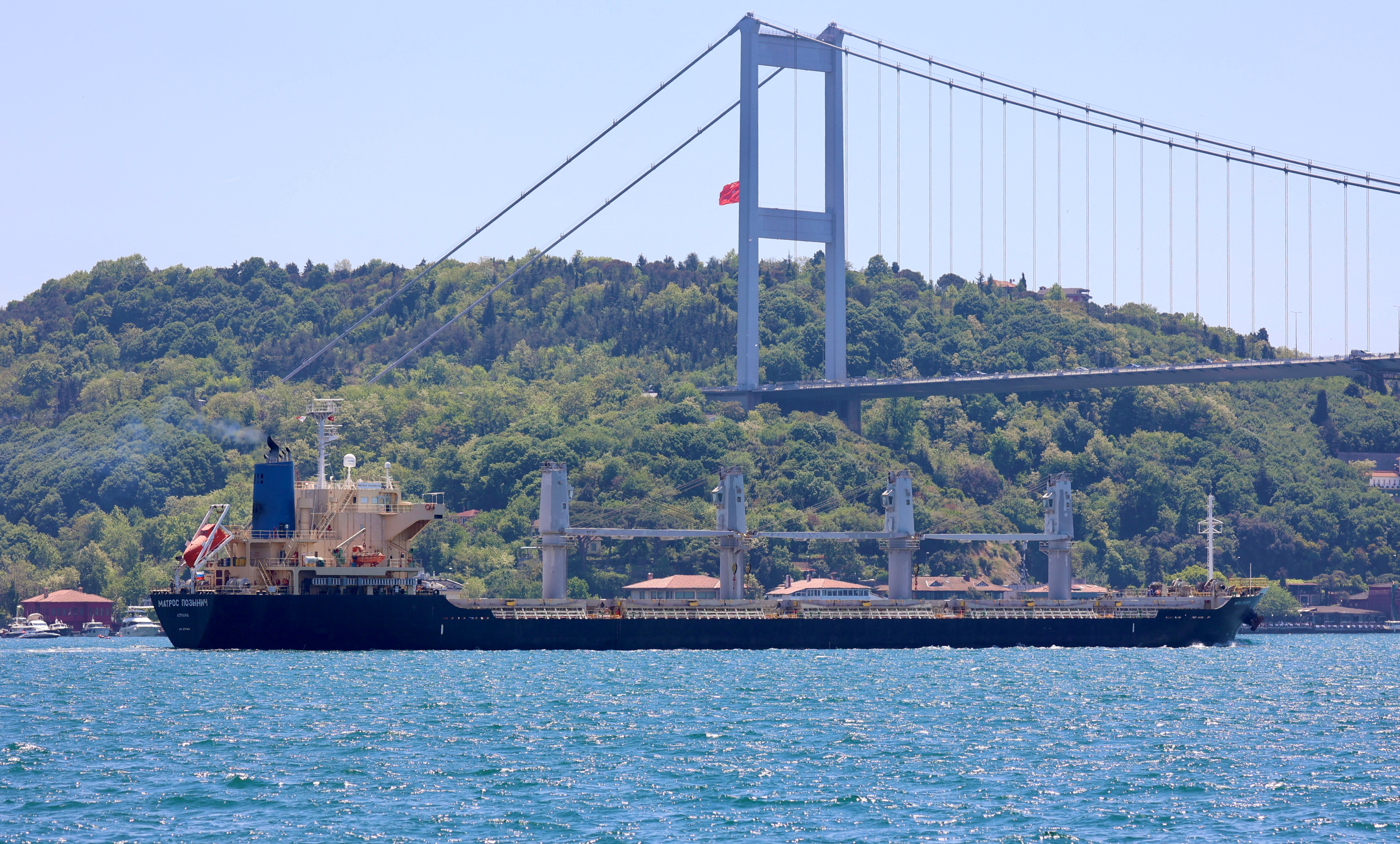 Russian-flagged bulk carrier Matros Pozynich a sails in Istanbul's Bosphorus