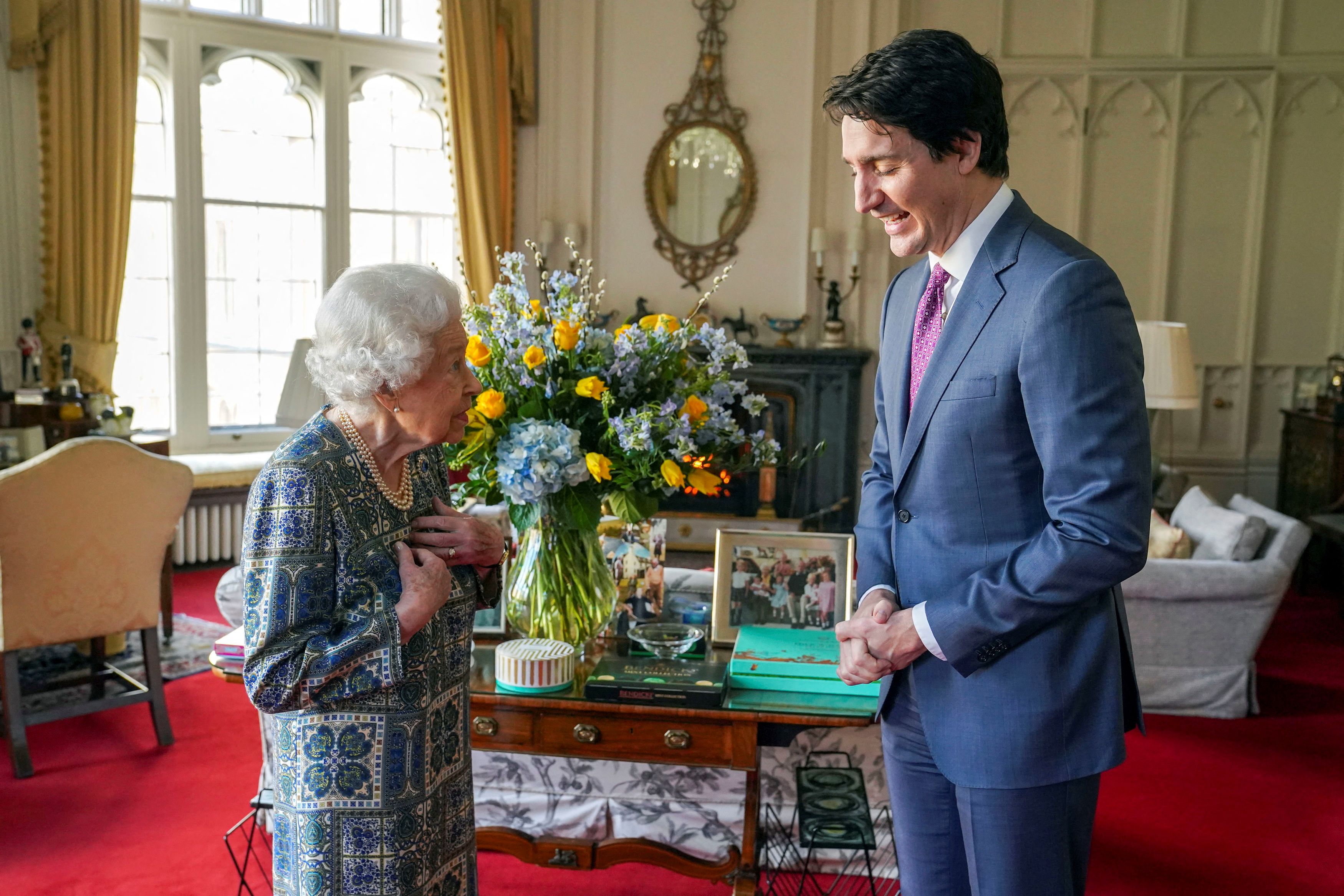 Britain's Queen Elizabeth receives Canadian Prime Minister Justin Trudeau at Windsor Castle