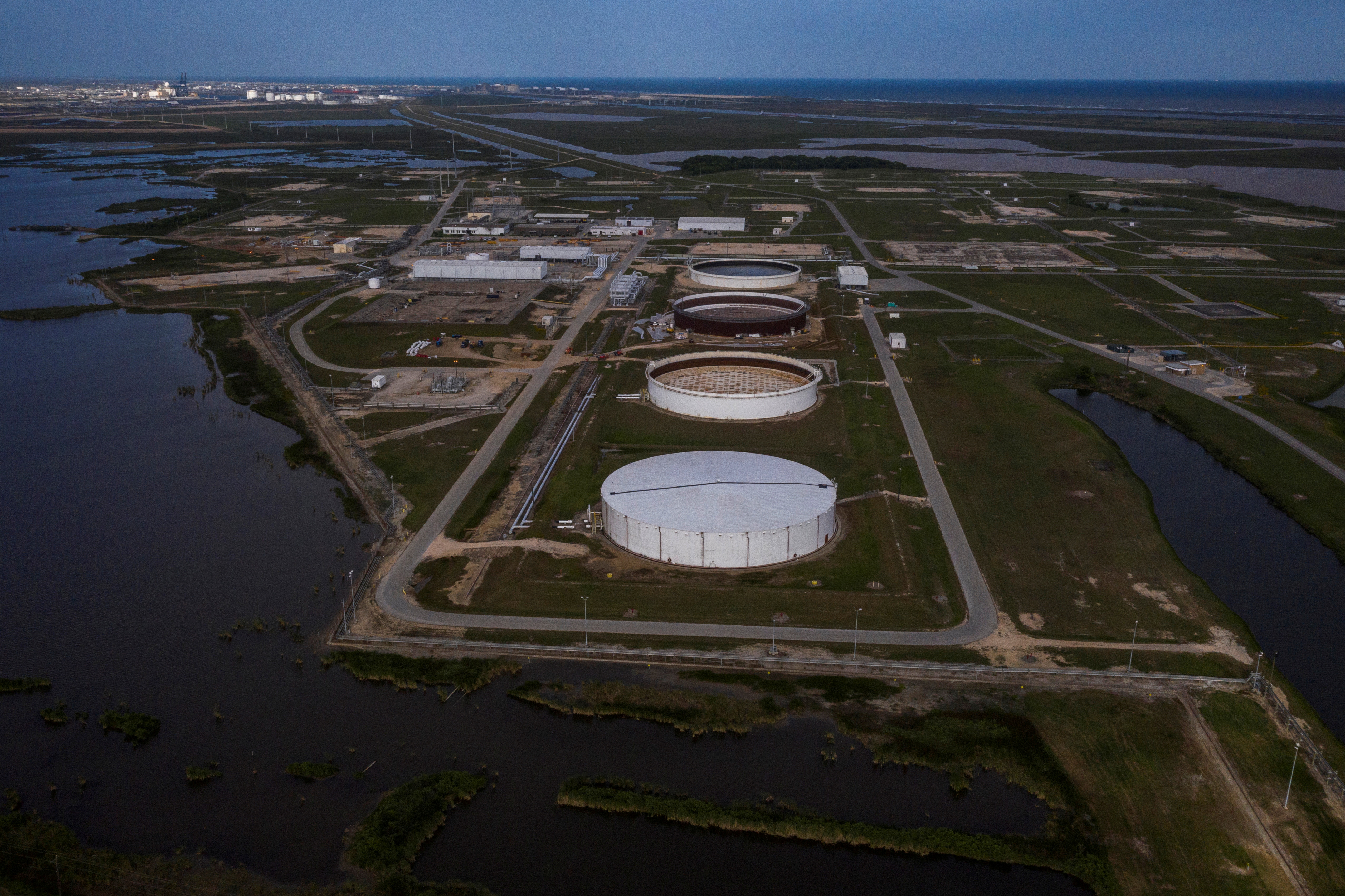 The Bryan Mound Strategic Petroleum Reserve, an oil storage facility, is seen in this aerial photograph over Freeport, Texas, U.S., April 27, 2020. REUTERS/Adrees Latif