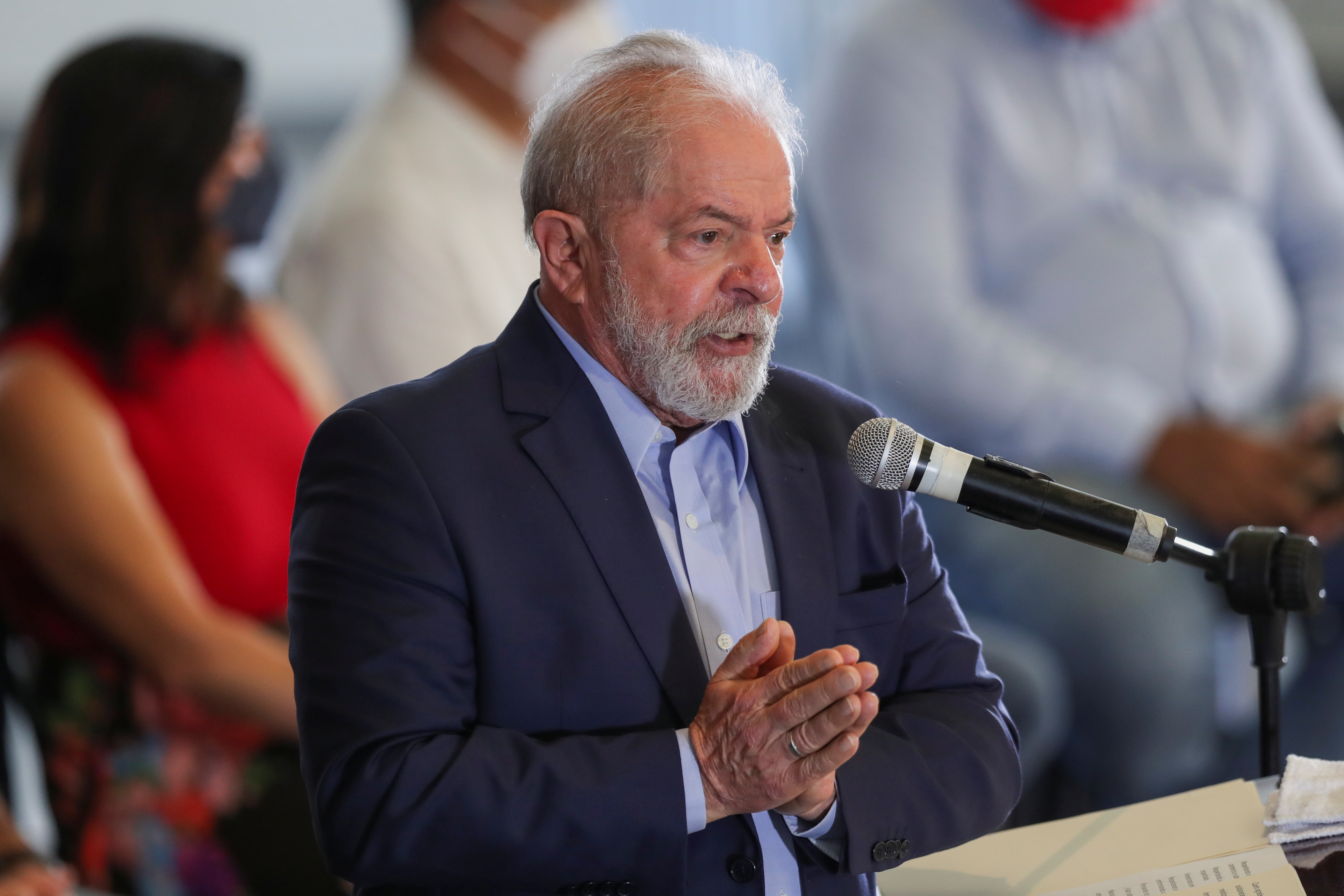 Brazil's former President Lula attends a news conference in Sao Bernardo do Campo