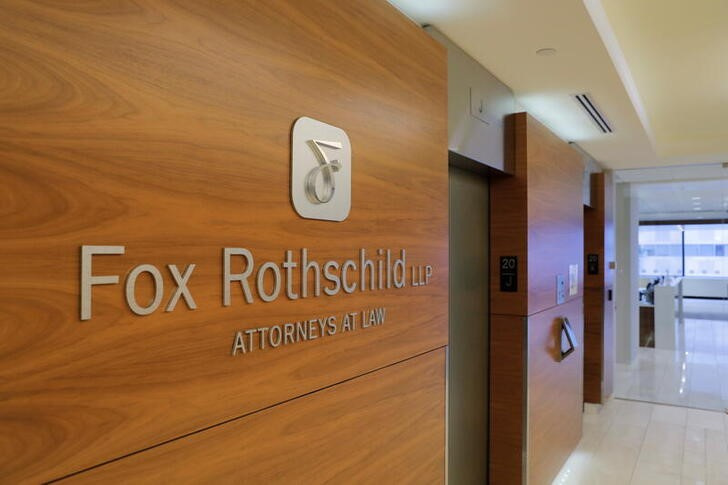 The corporate logo of the law firm Fox Rothschild is seen at their legal offices in Philadelphia, Pennsylvania
