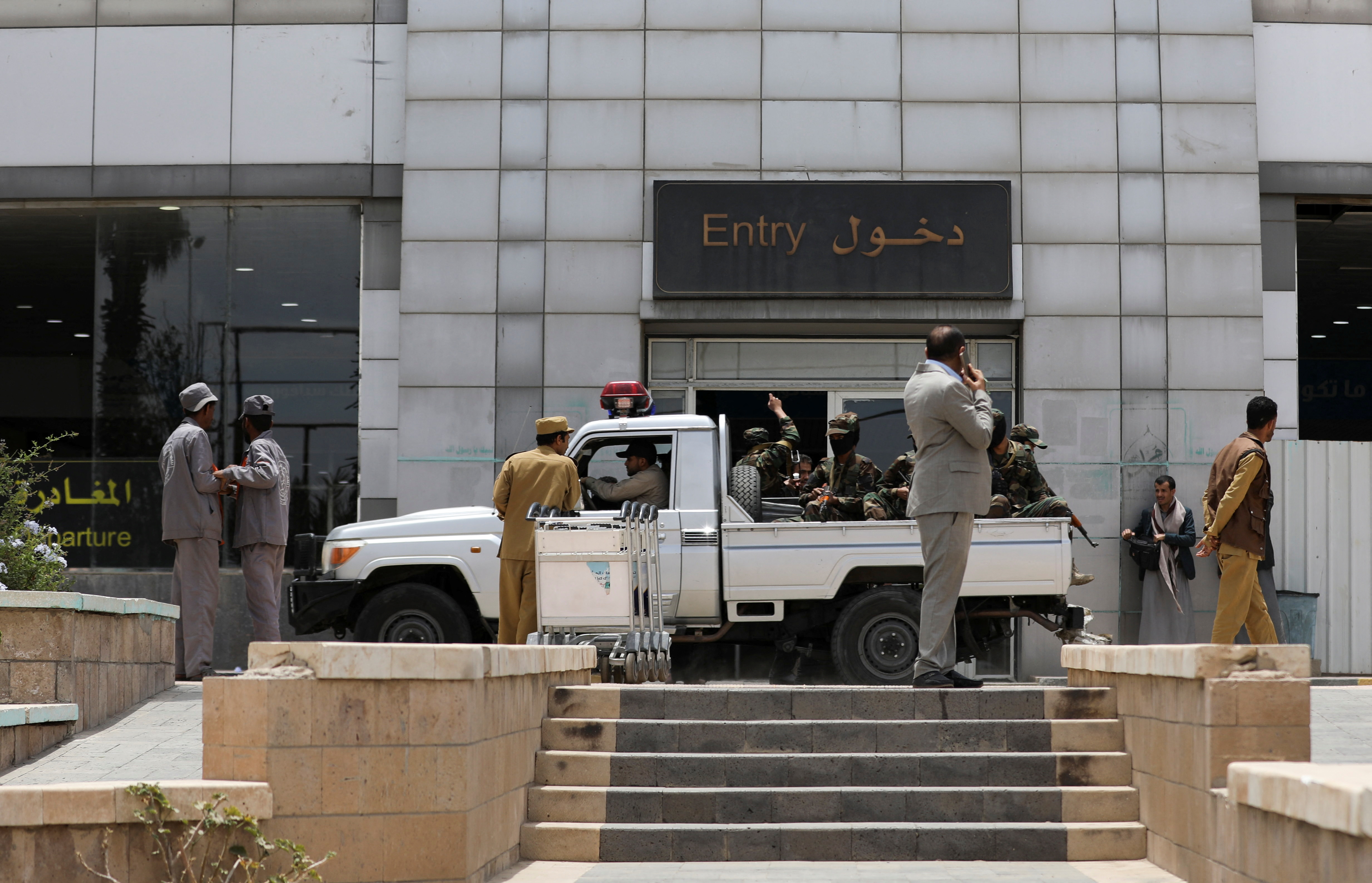 Houthi security patrol the vicinity of Sanaa airport in Sanaa