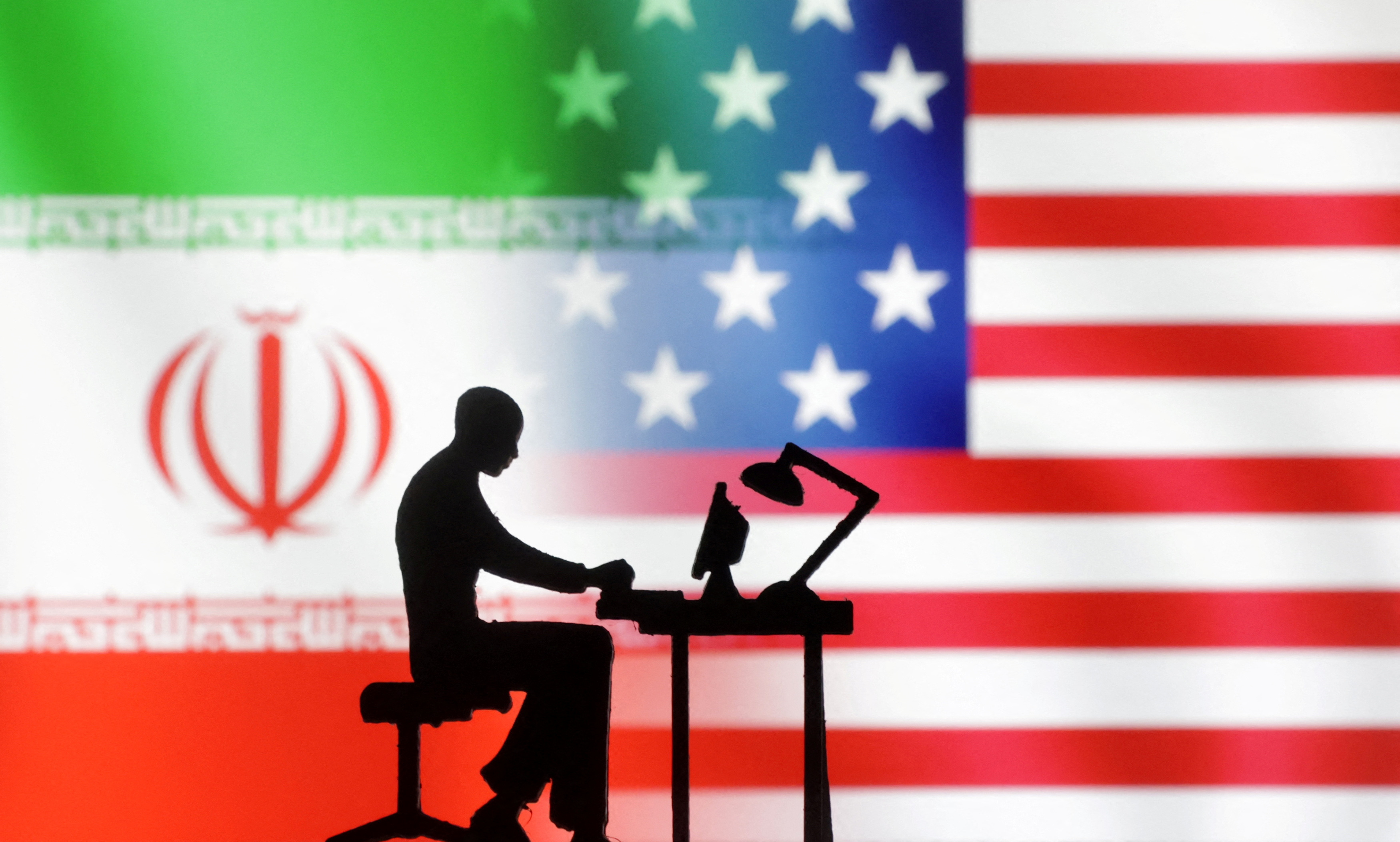 Illustration shows USA and Iran flags