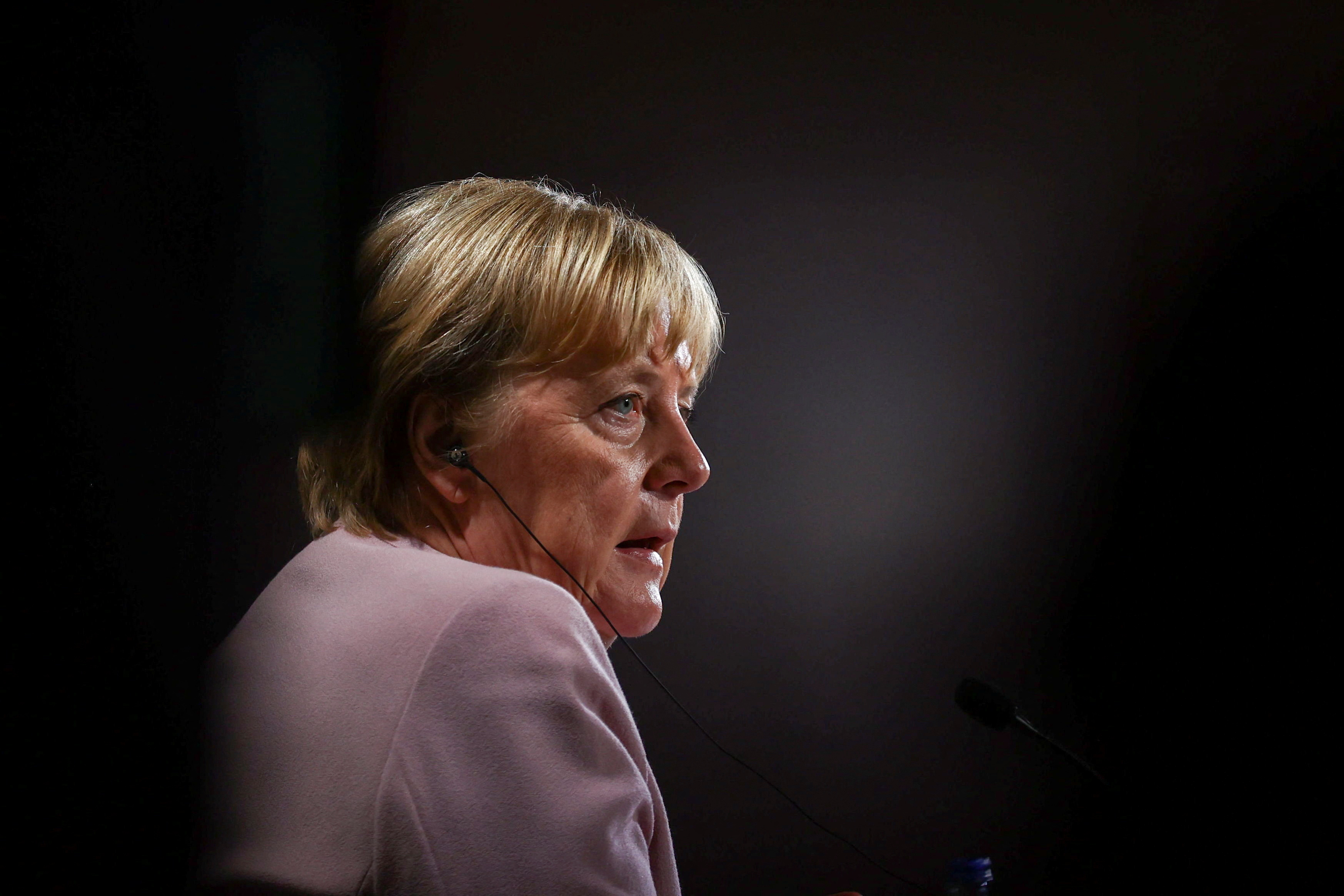 Бывший канцлер Германии Ангела Меркель на пресс-конференции перед церемонией вручения премии Фонда Гюльбенкяна в Лиссабоне.