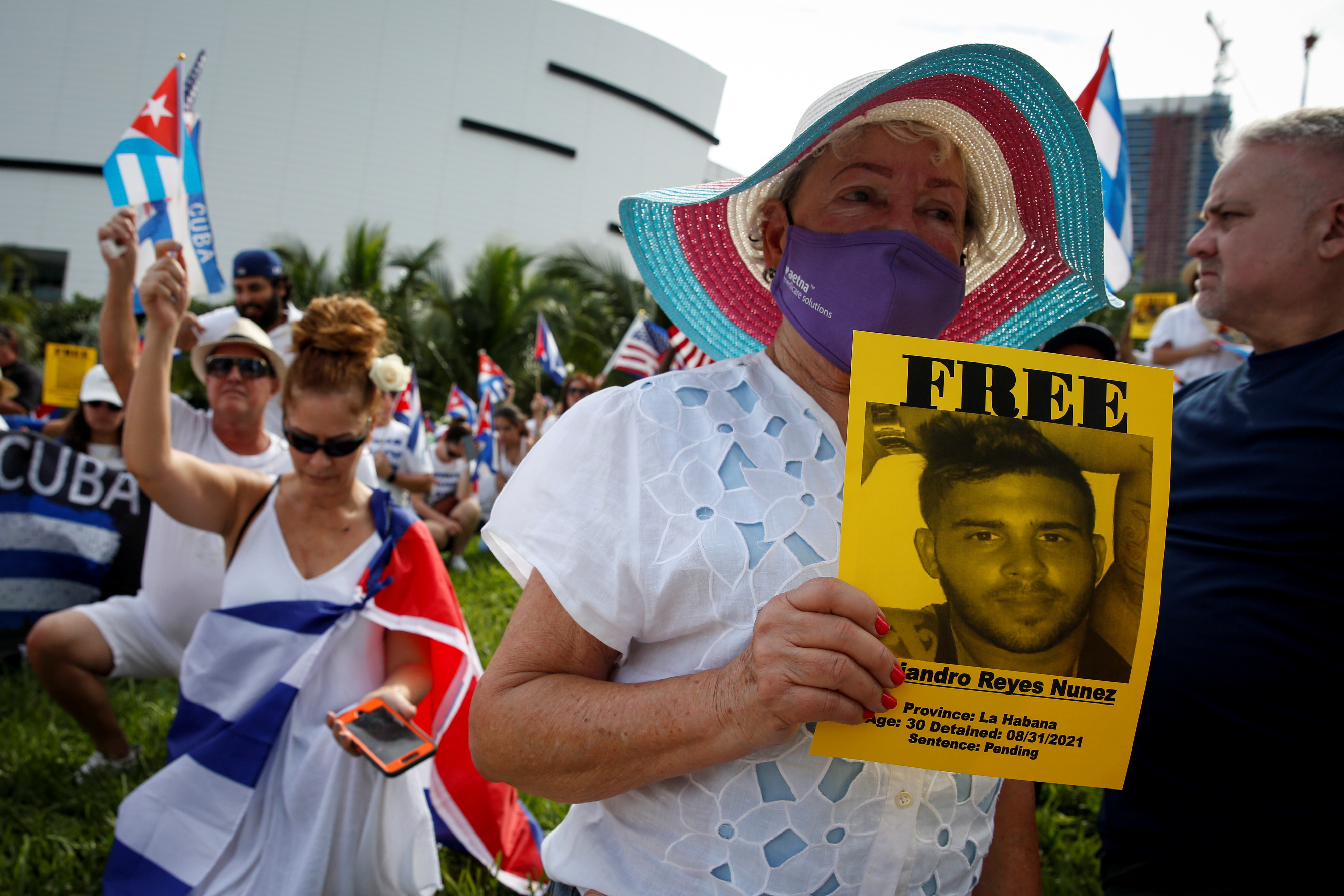 People attend a rally ahead of an opposition demonstration in Cuba, in Miami, Florida, U.S. November 14, 2021. REUTERS/Marco Bello