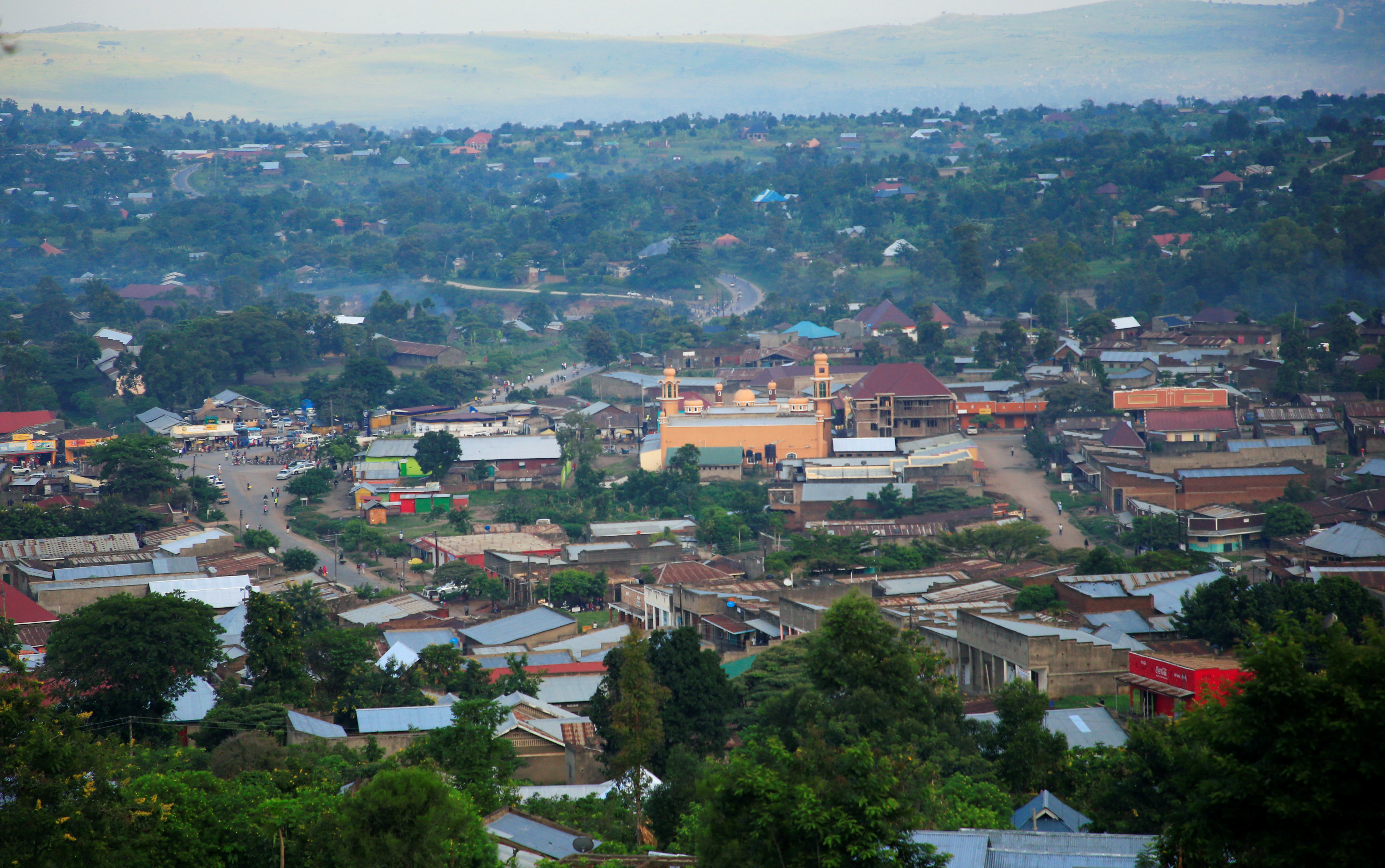 General view of Bwera town near the border with the Democratic Republic of Congo in Bwera