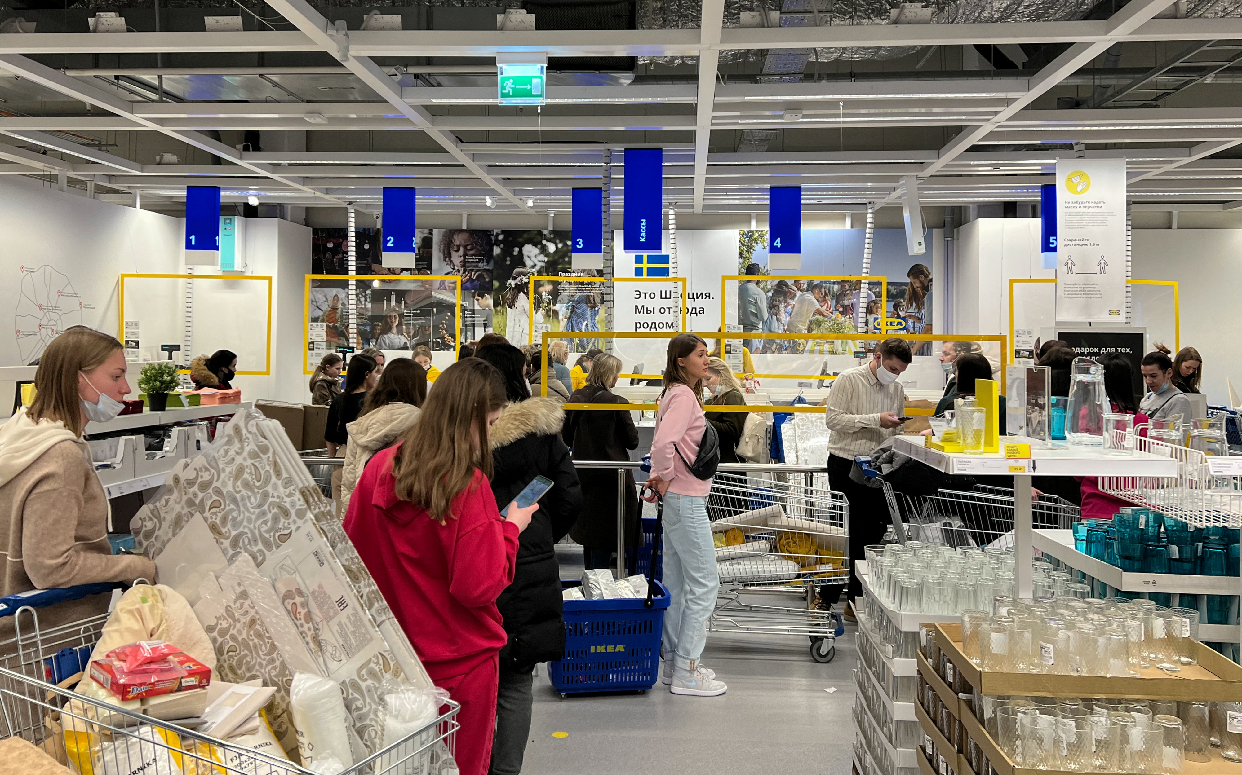 Customers shop in IKEA store in Moscow