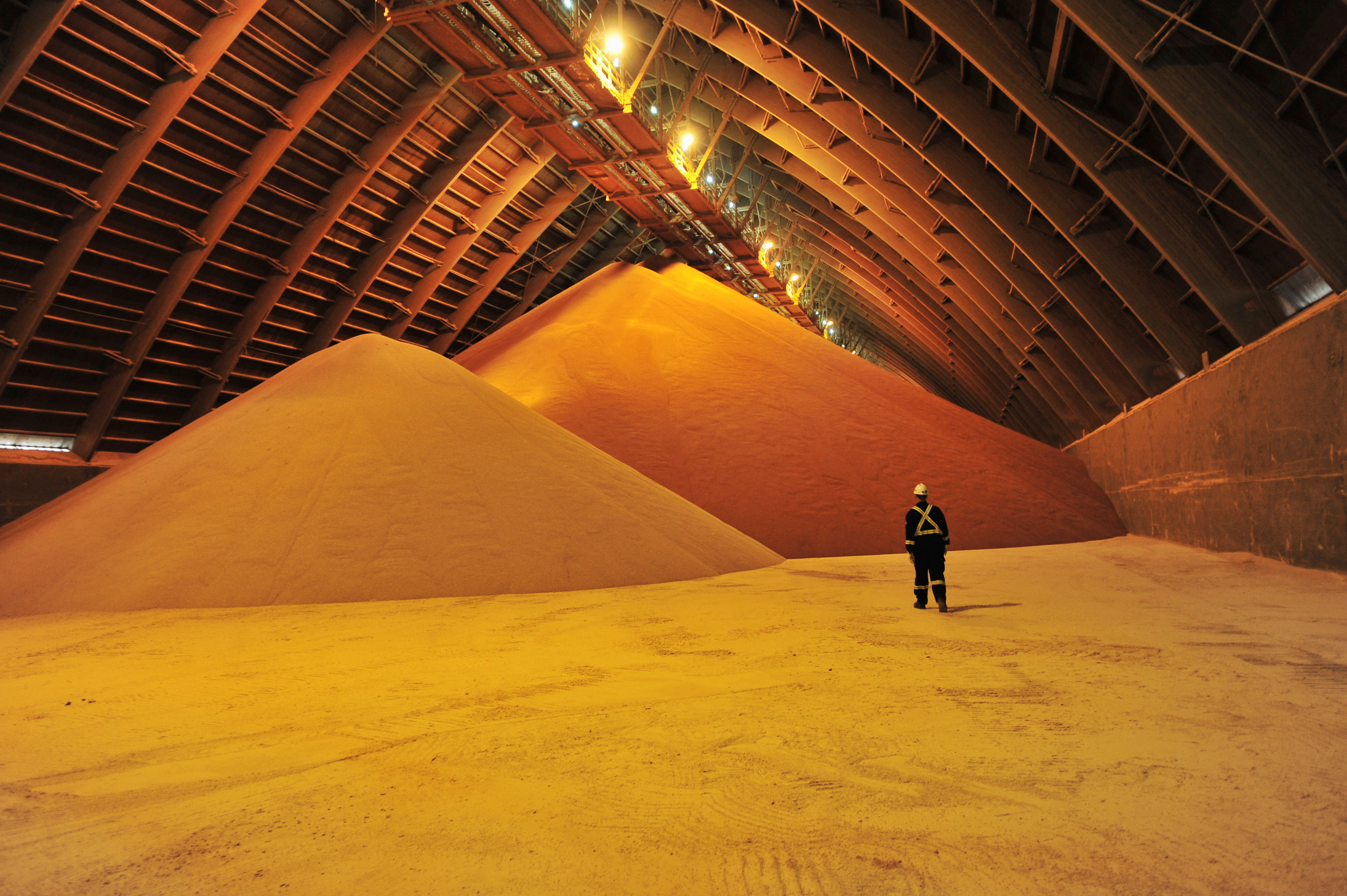 An interior view of the storage warehouse is seen at Nutrien's Cory potash mine near Saskatoon