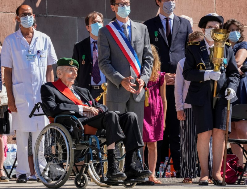 WWII ceremony to mark the 81st anniversary of late French Gen. Charles de Gaulle's resistance call, at the Mont Valerien