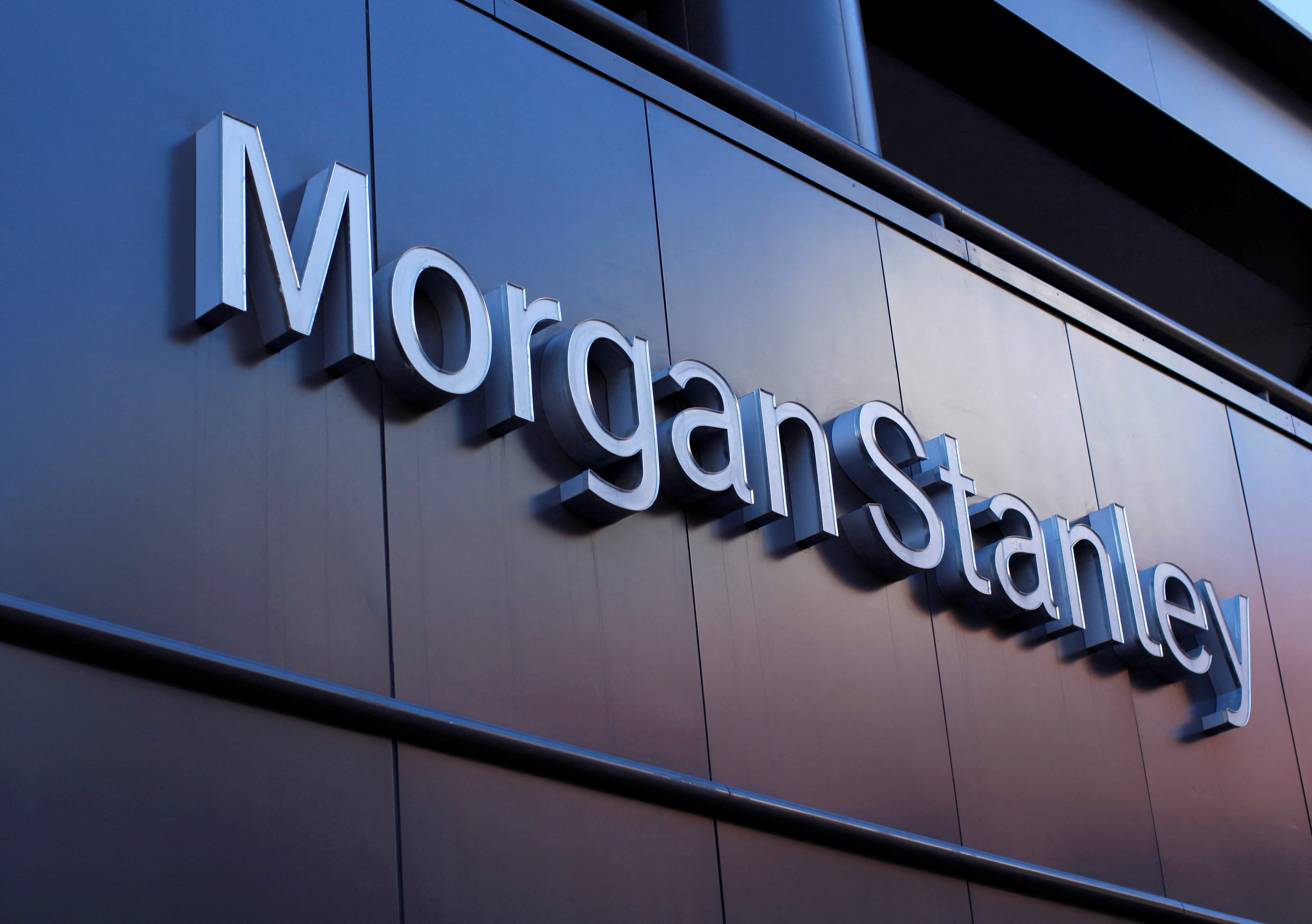 The corporate logo of financial firm Morgan Stanley is pictured on a building in San Diego