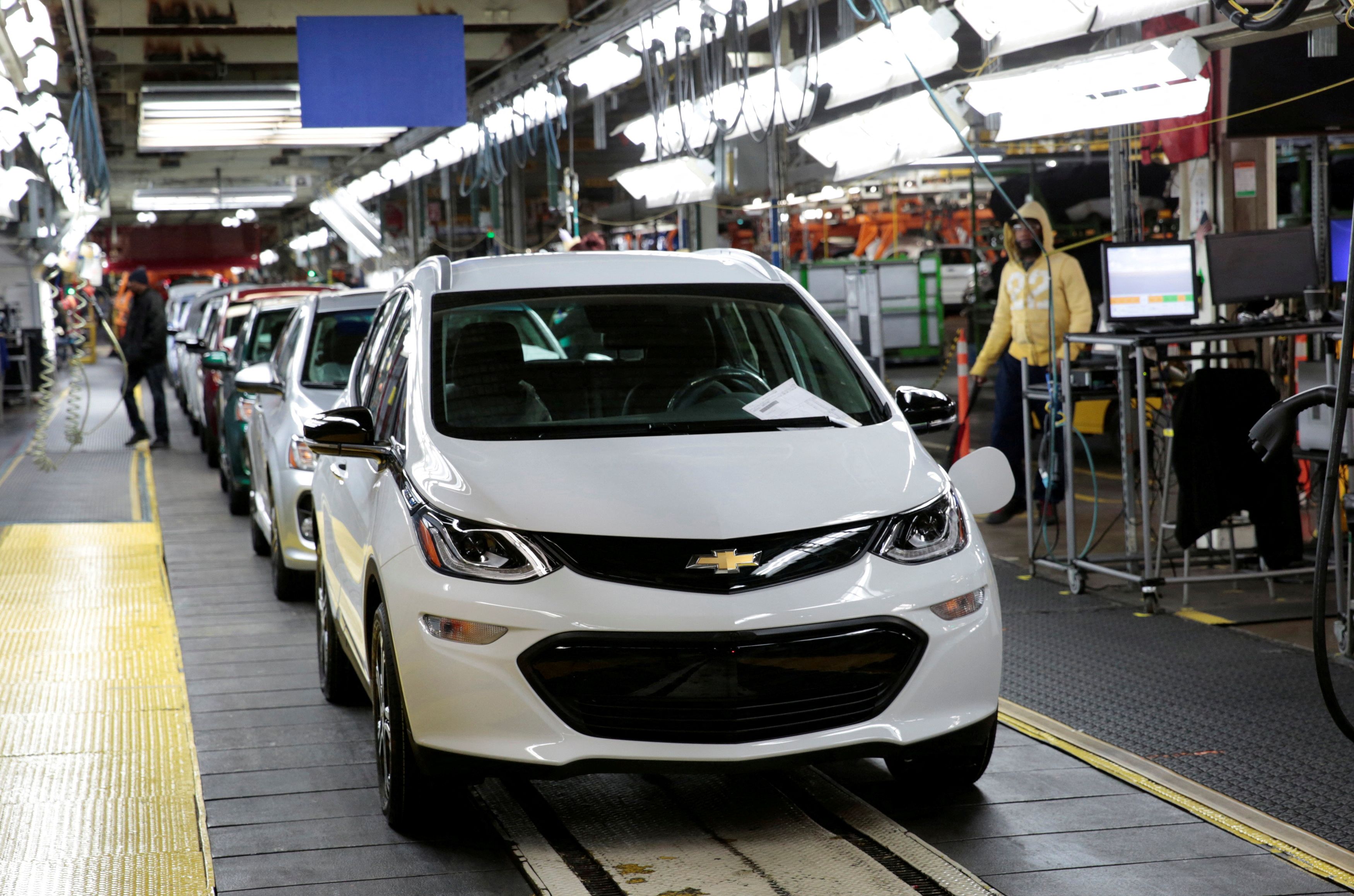 A 2018 Chevrolet Bolt EV vehicle is seen on the assembly line at General Motors Orion Assembly in Lake Orion, Michigan,