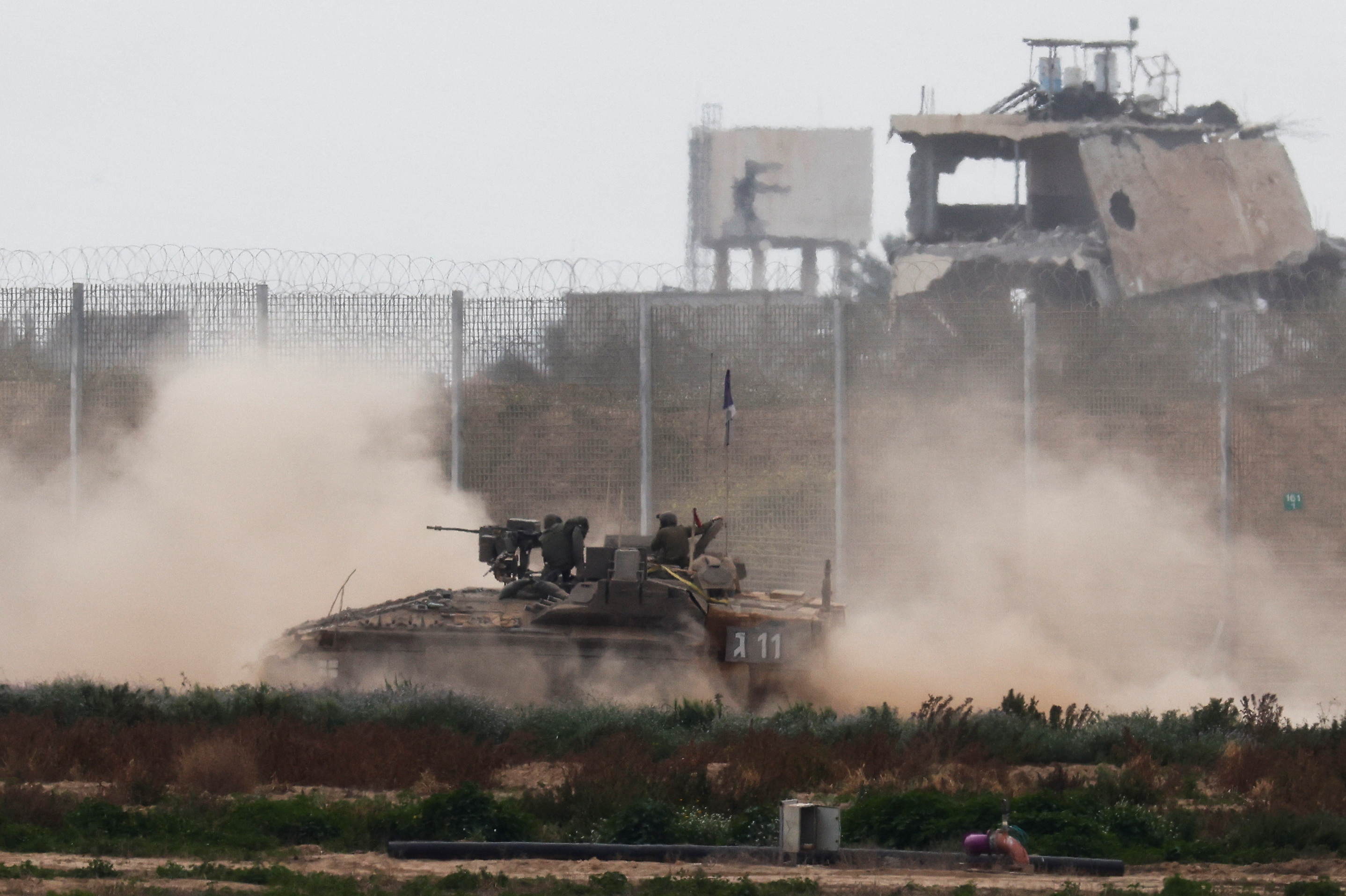 Israeli military vehicles operate in the Gaza Strip