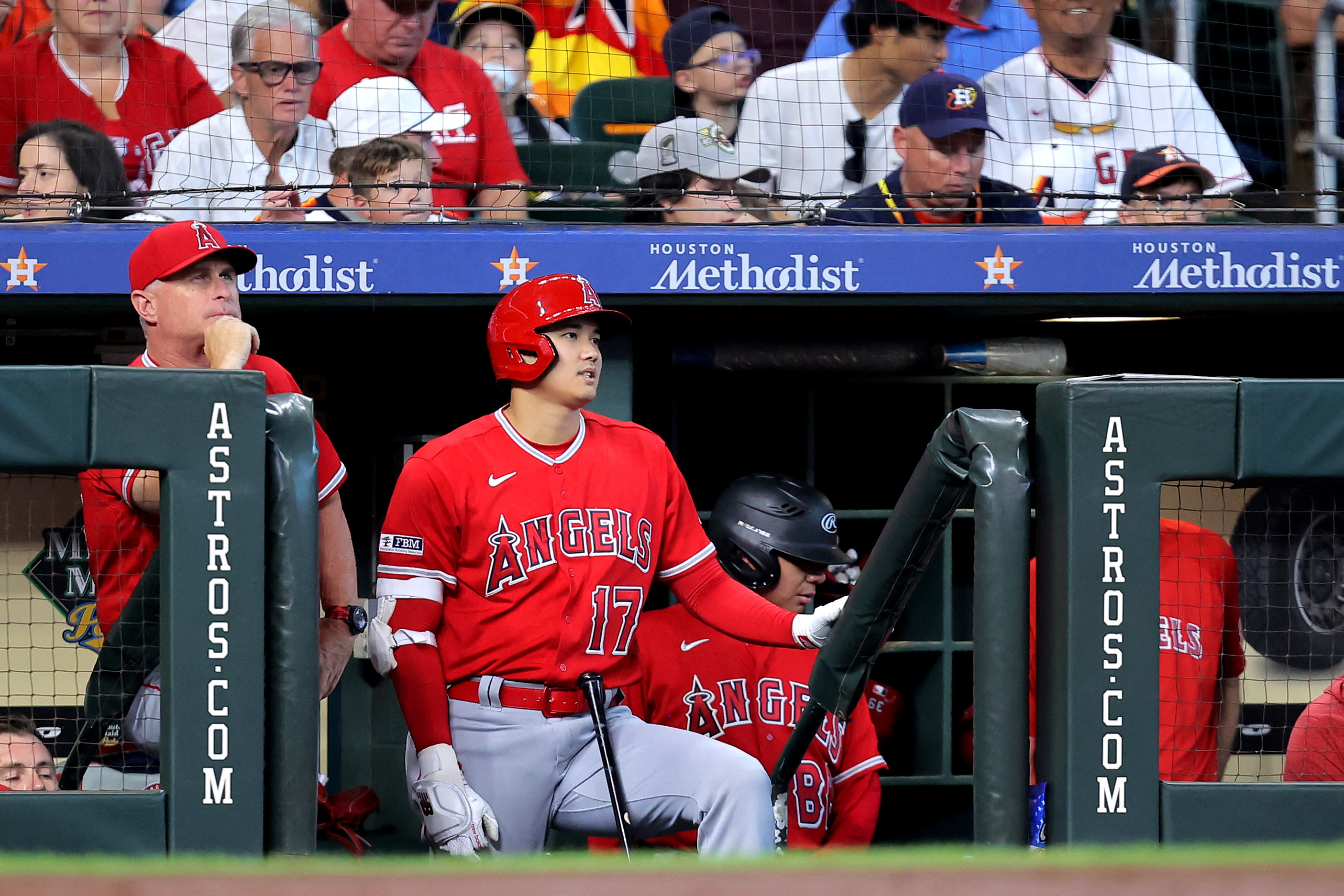 Shohei Ohtani of the Los Angeles Angels bats against the Houston