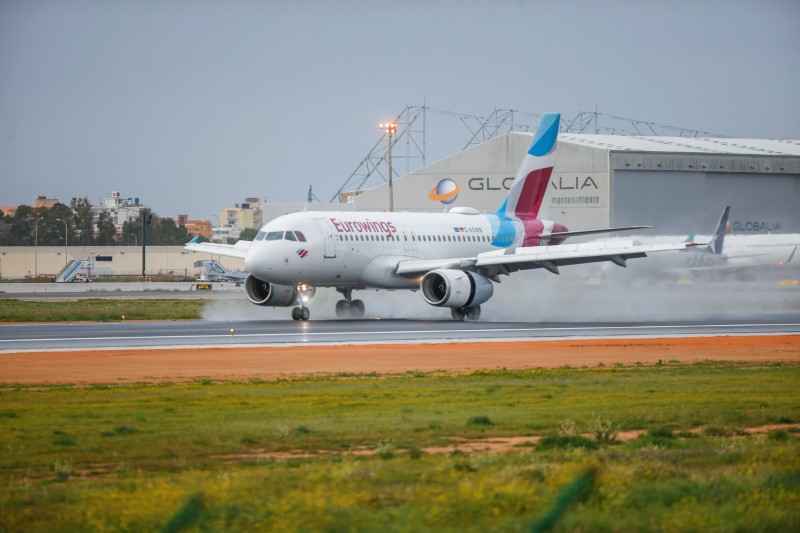 Eurowings airliner lands at Palma de Mallorca Airport