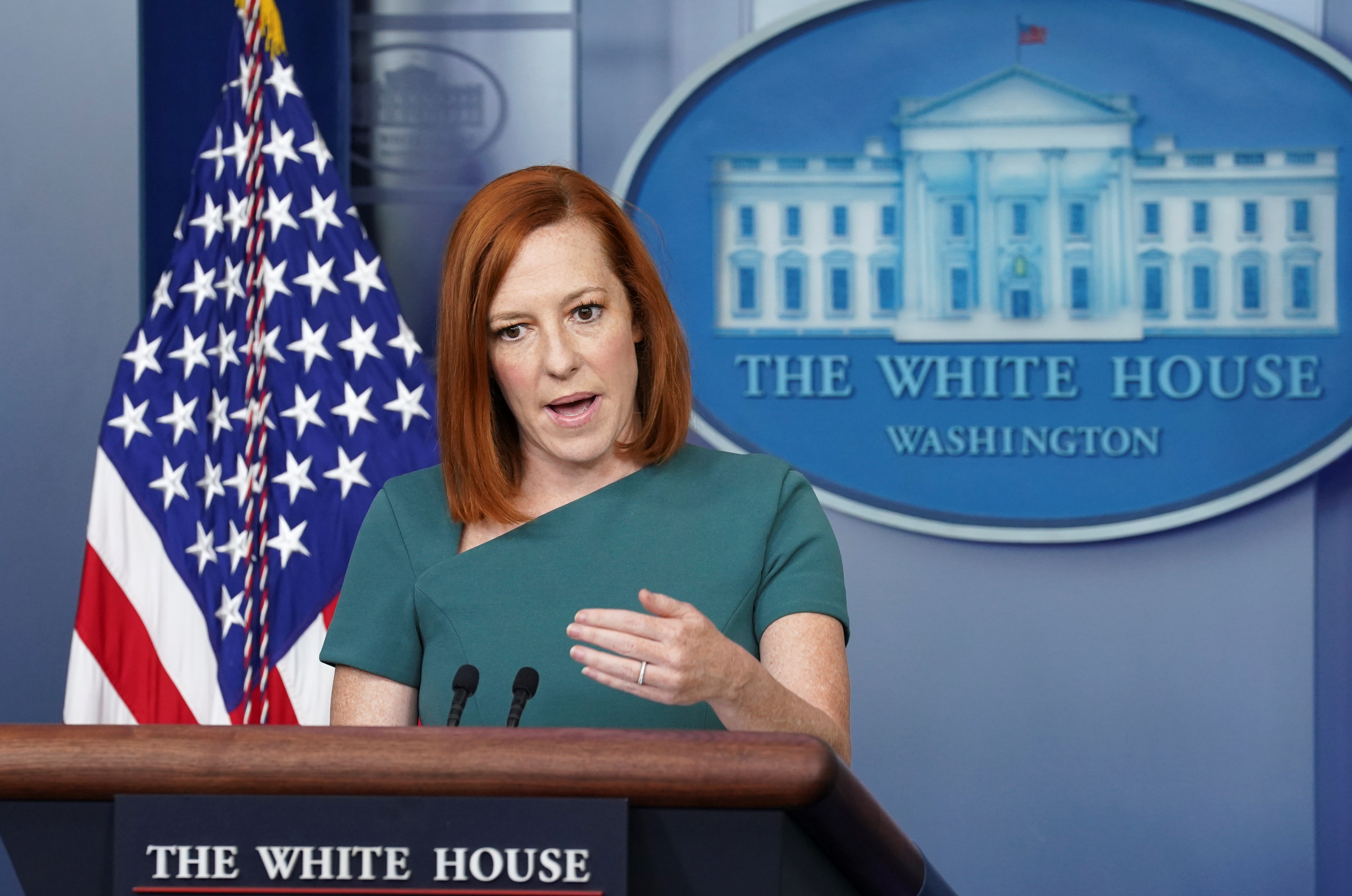 White House Press Secretary Jen Psaki speaks during a briefing at the White House in Washington, U.S., May 20, 2021. REUTERS/Kevin Lamarque     