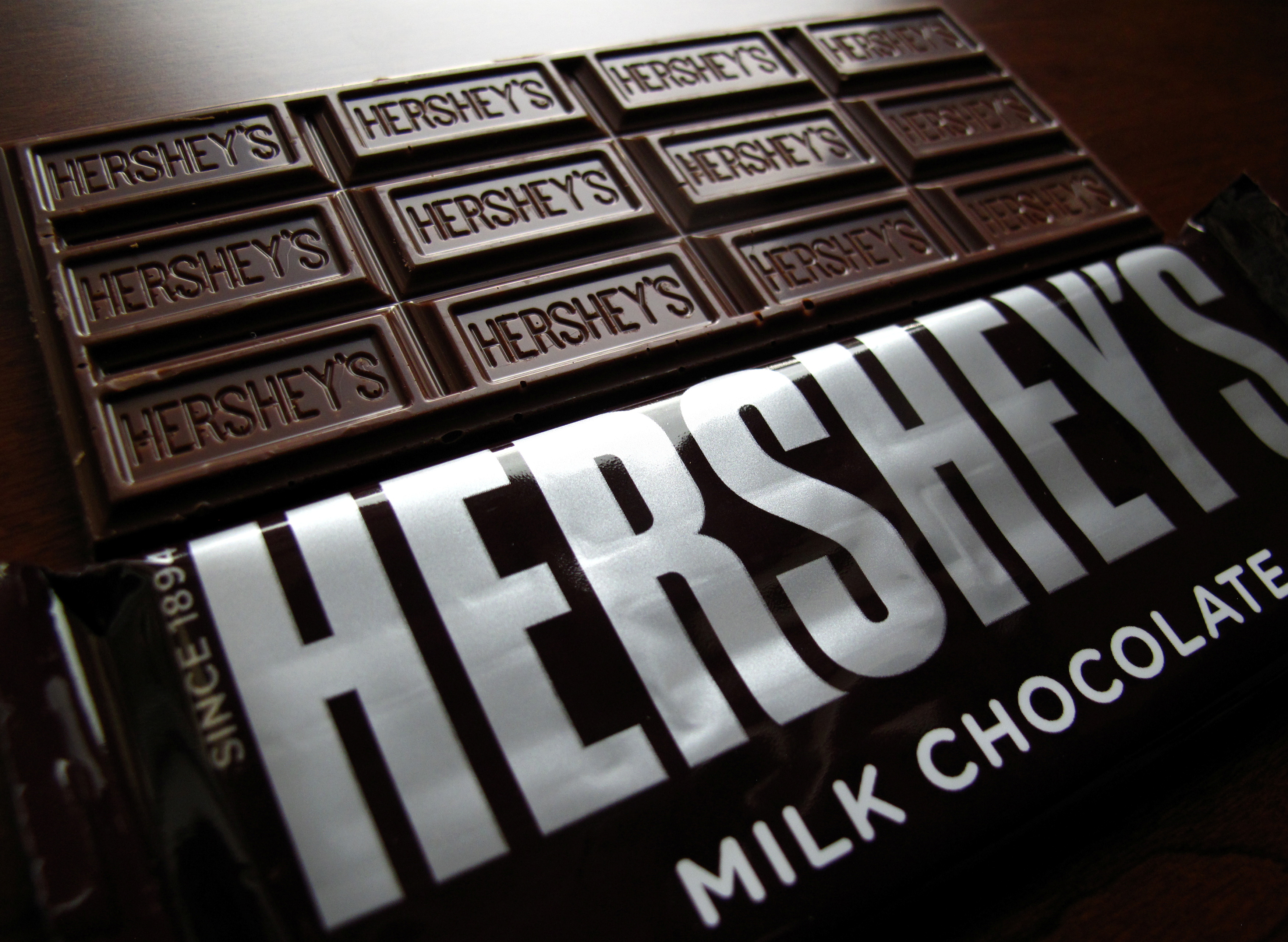 Hershey's chocolate bars are shown in this photo illustration in Encinitas, California January 29, 2015. REUTERS/Mike Blake/File Photo
