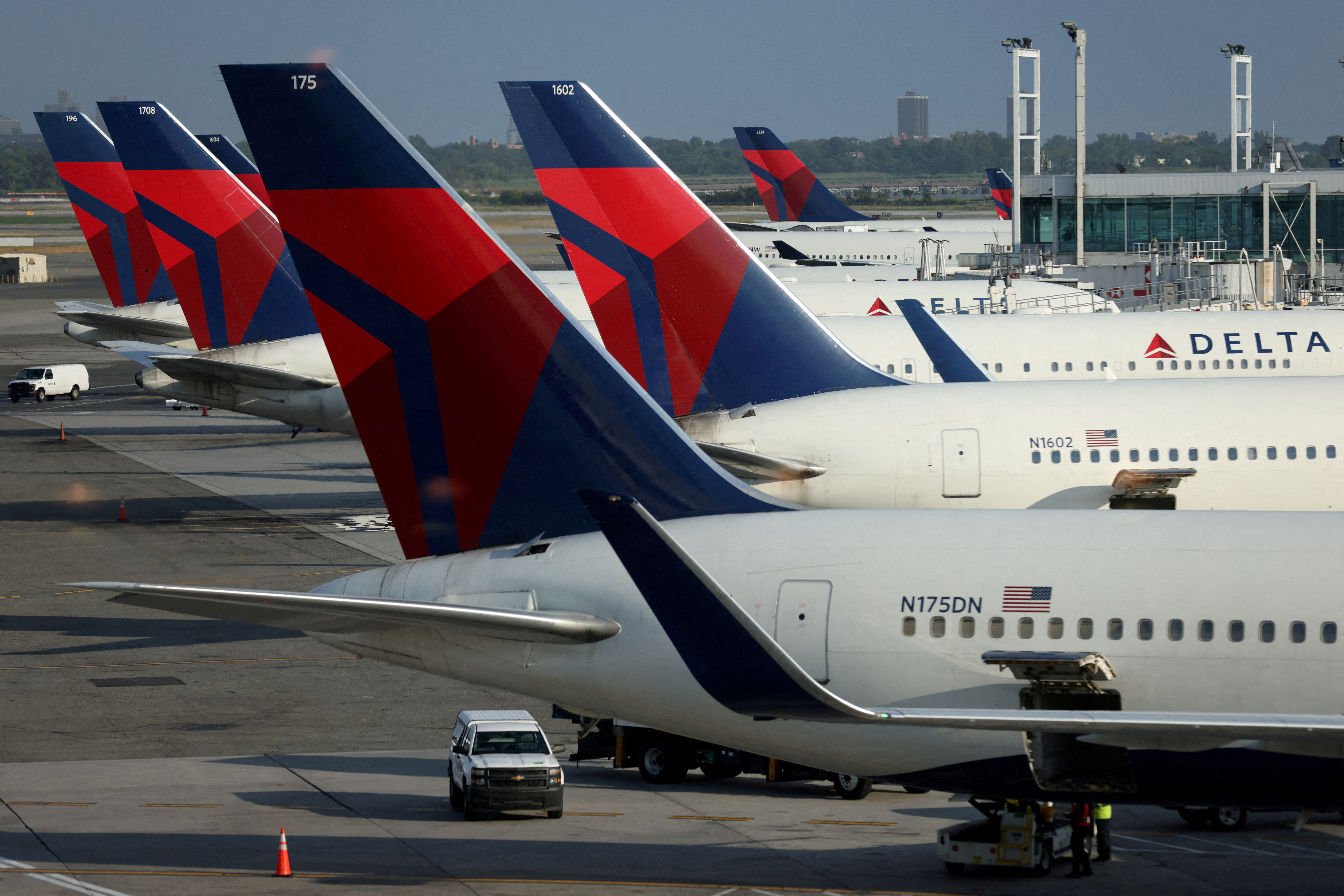Delta Air Lines planes are seen at John F. Kennedy International Airport on the July 4th weekend in Queens, New York City