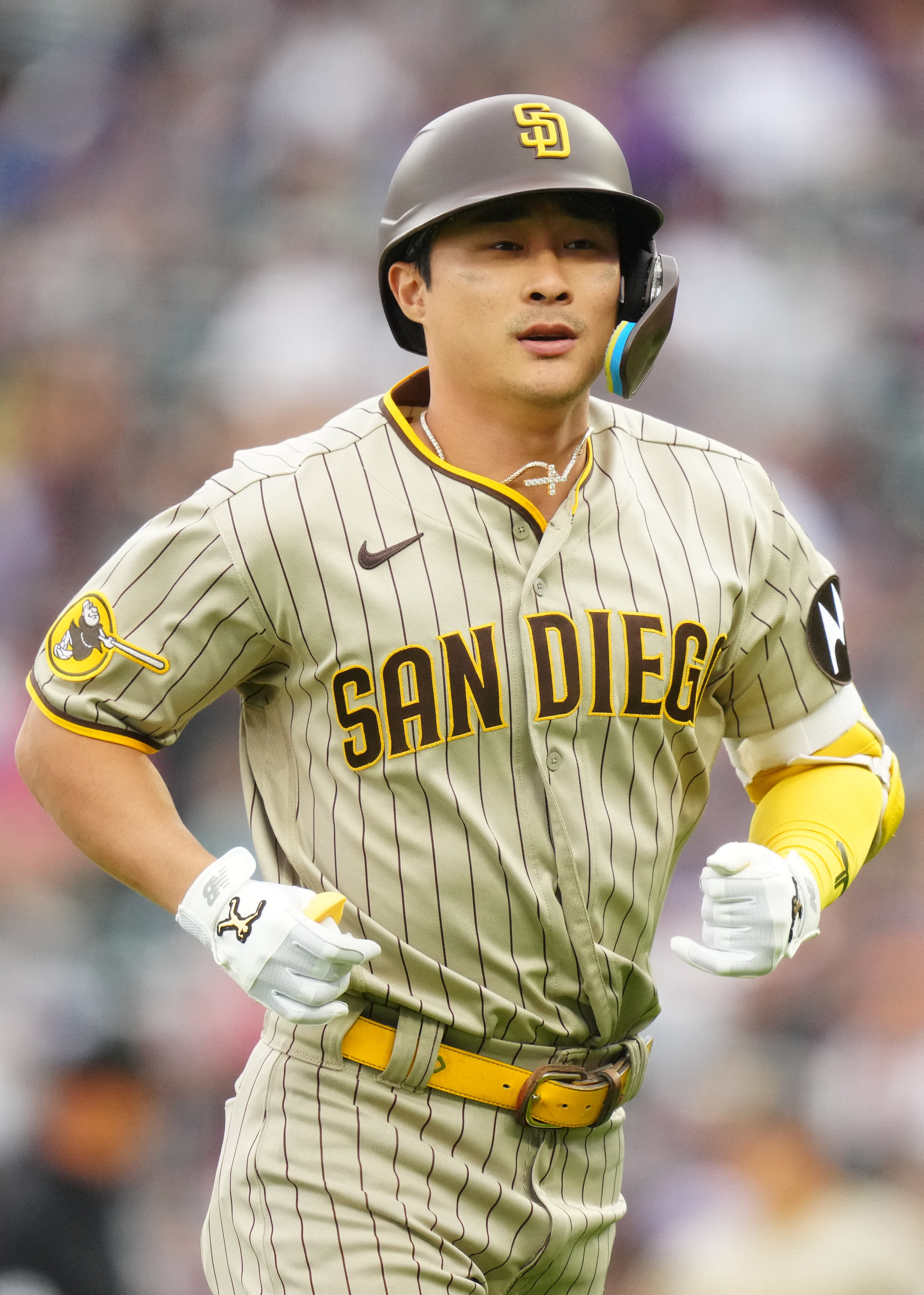 San Diego Padres shortstop Jake Cronenworth (9) reacts during an MLB  regular season game against the Colorado Rockies, Monday, August 16, 2021,  in Den Stock Photo - Alamy