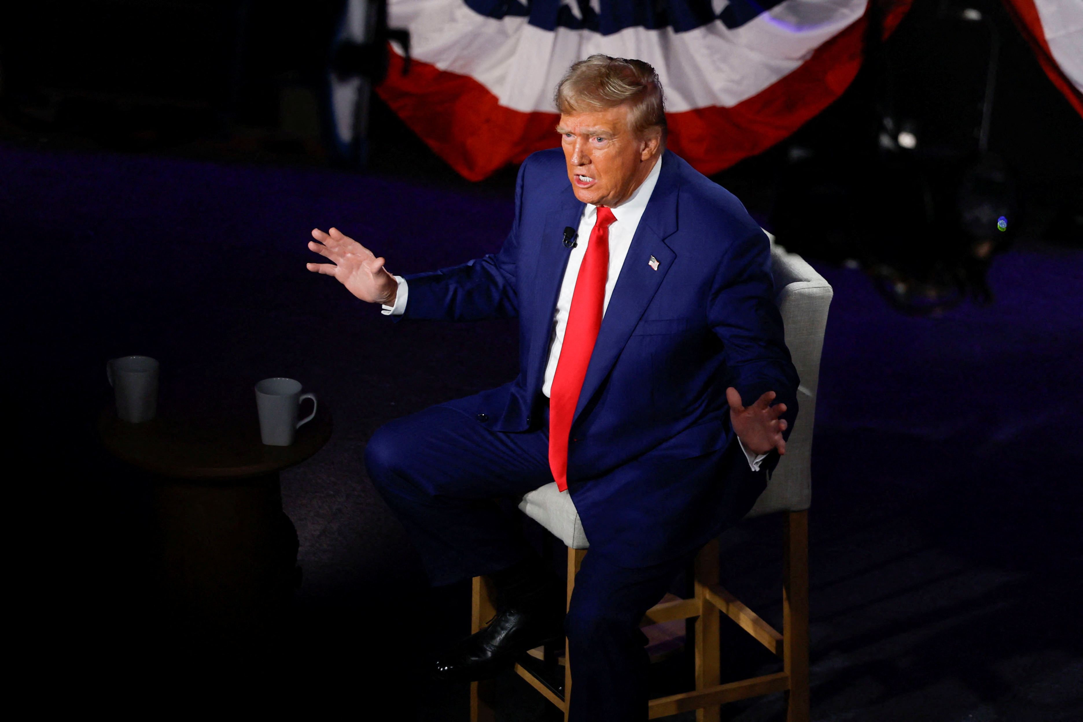 Republican presidential nominee and former U.S. President Donald Trump attends a Fox News town hall event in Harrisburg