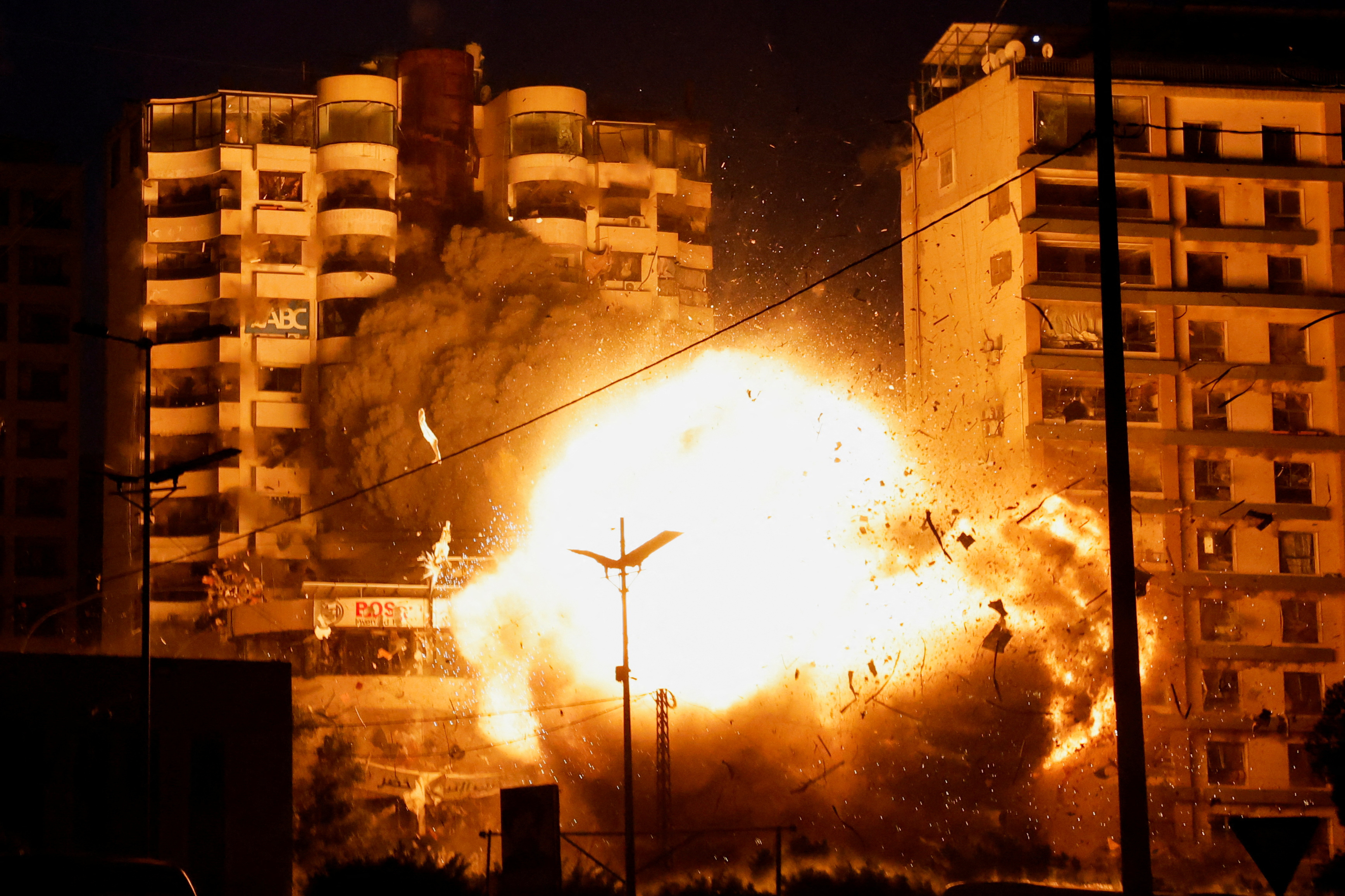 Aftermath of an Israeli strike on a building in the Chiyah district of Beirut's southern suburbs