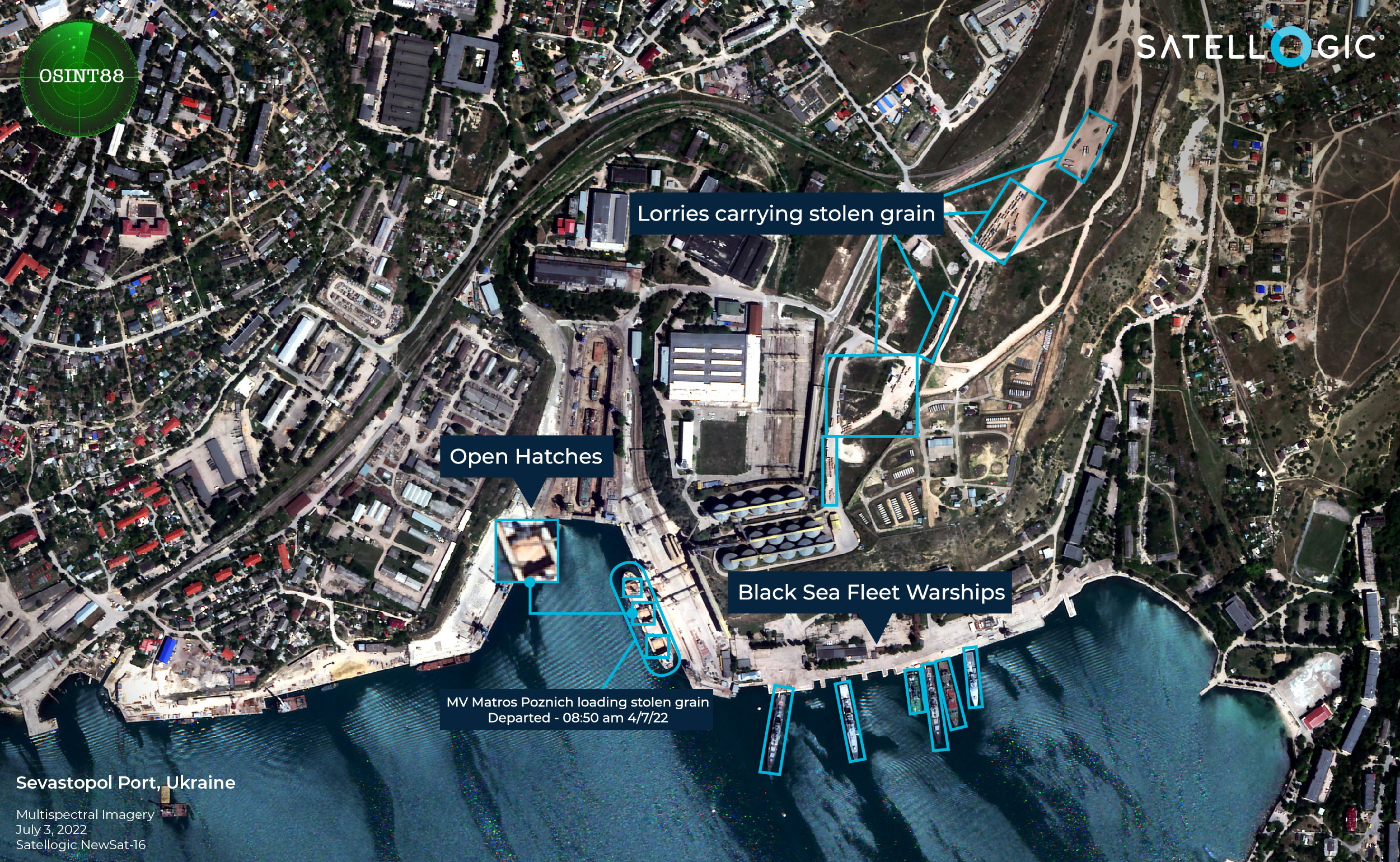 Illustration shows analysis of a satellite image of Sevastopol Port, in Sevastopol