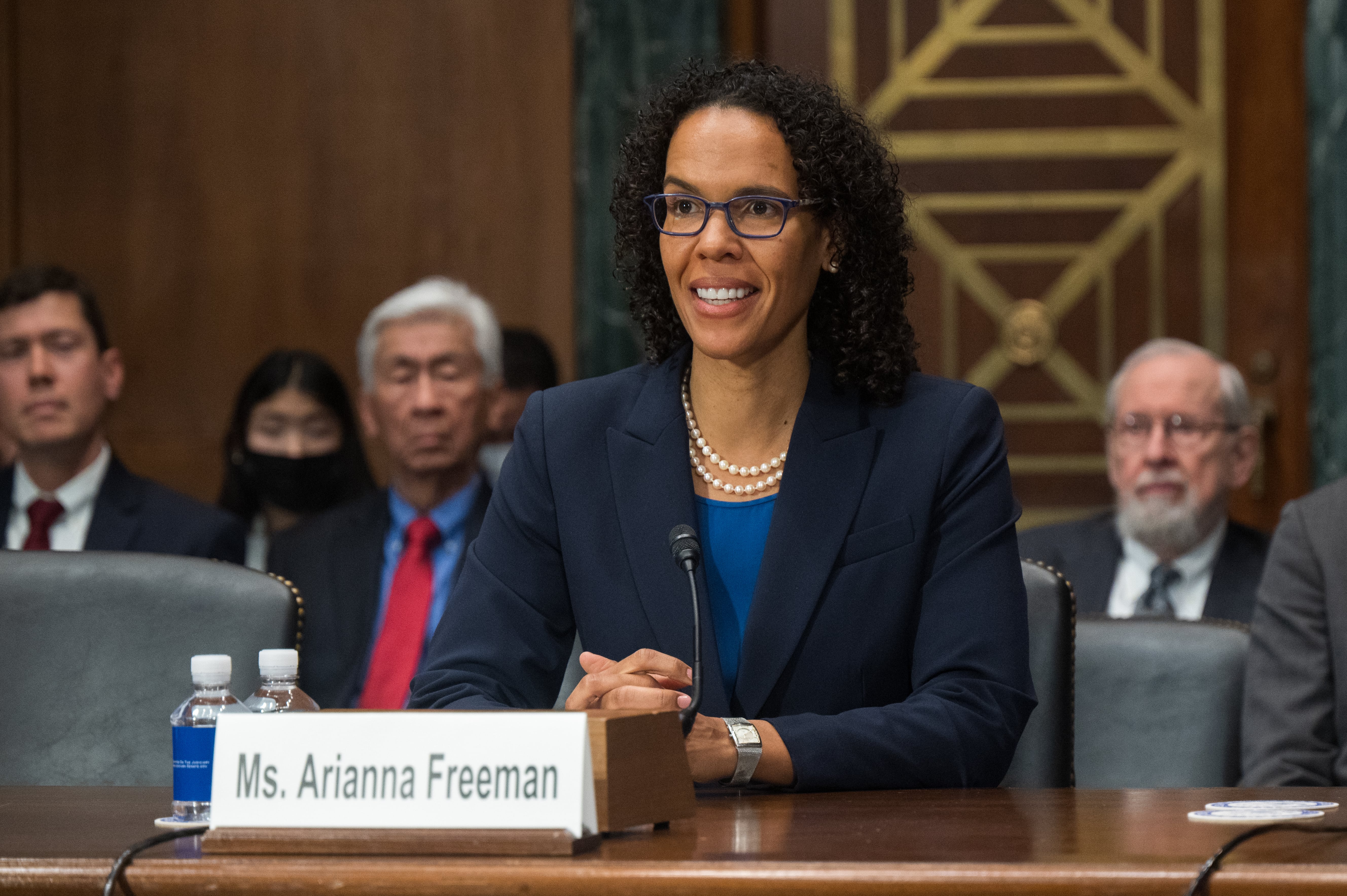 Arianna Freeman, a nominee to serve as a judge on the 3rd U.S. Circuit Court of Appeals, appears before the U.S. Senate Judiciary Committee on March 2, 2022, in Washington, D.C. U.S. Senate/Handout via REUTERS