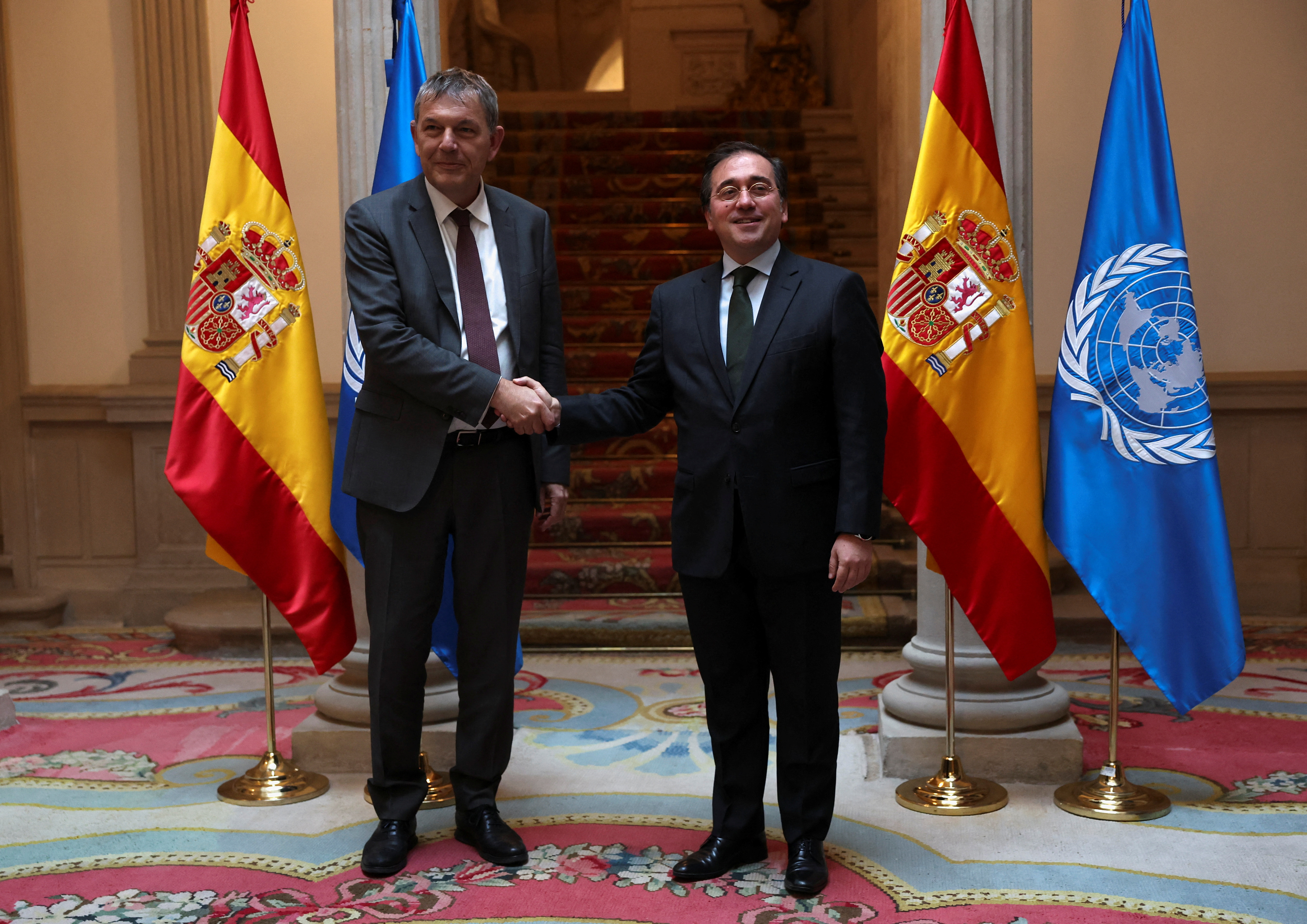 Spain's Foreign Minister Jose Manuel Albares ahead of meeting with UNRWA Commissioner-General Philippe Lazzarini in Madrid
