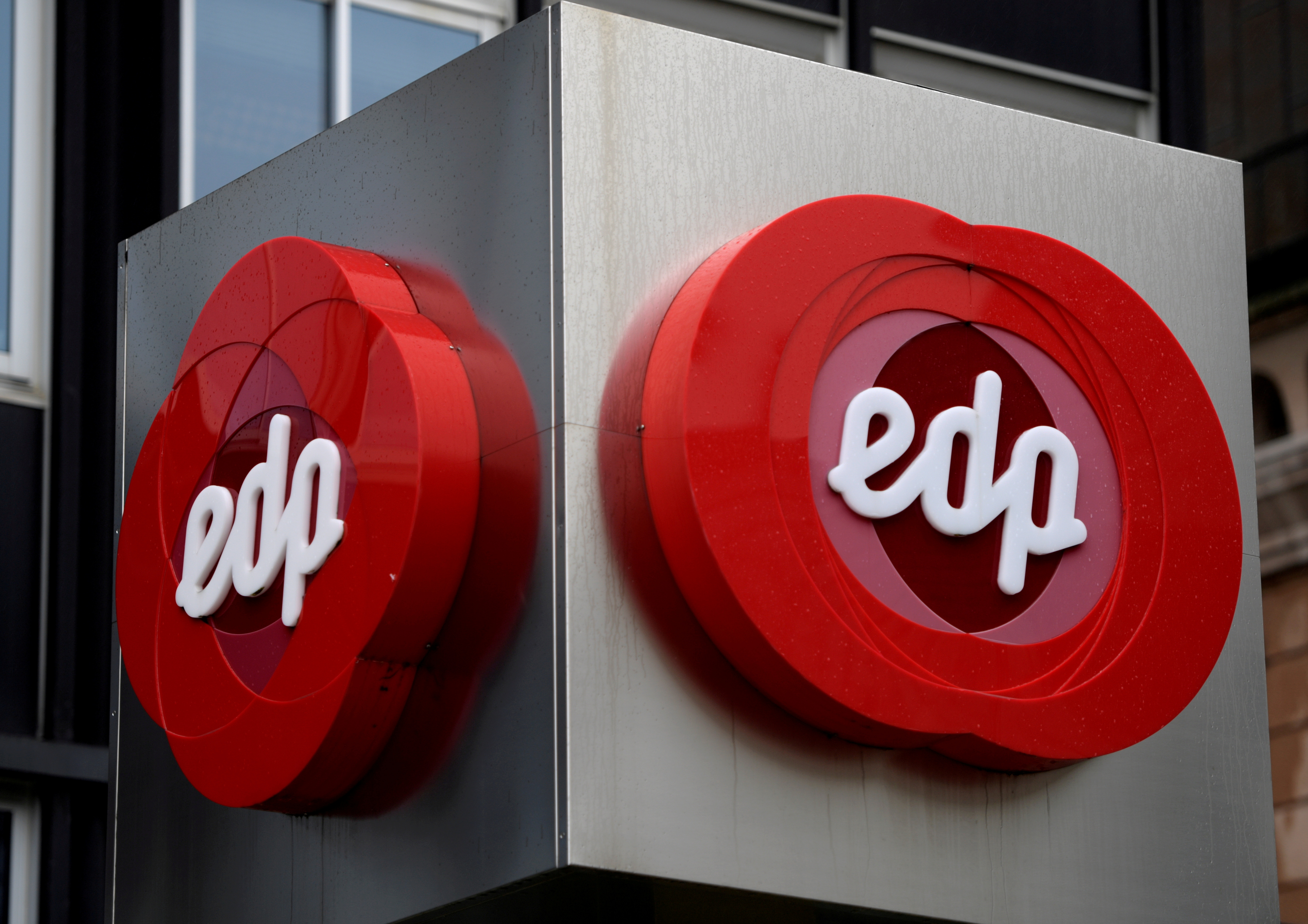 The logo of Portuguese utility company EDP is seen at the company's offices in Oviedo