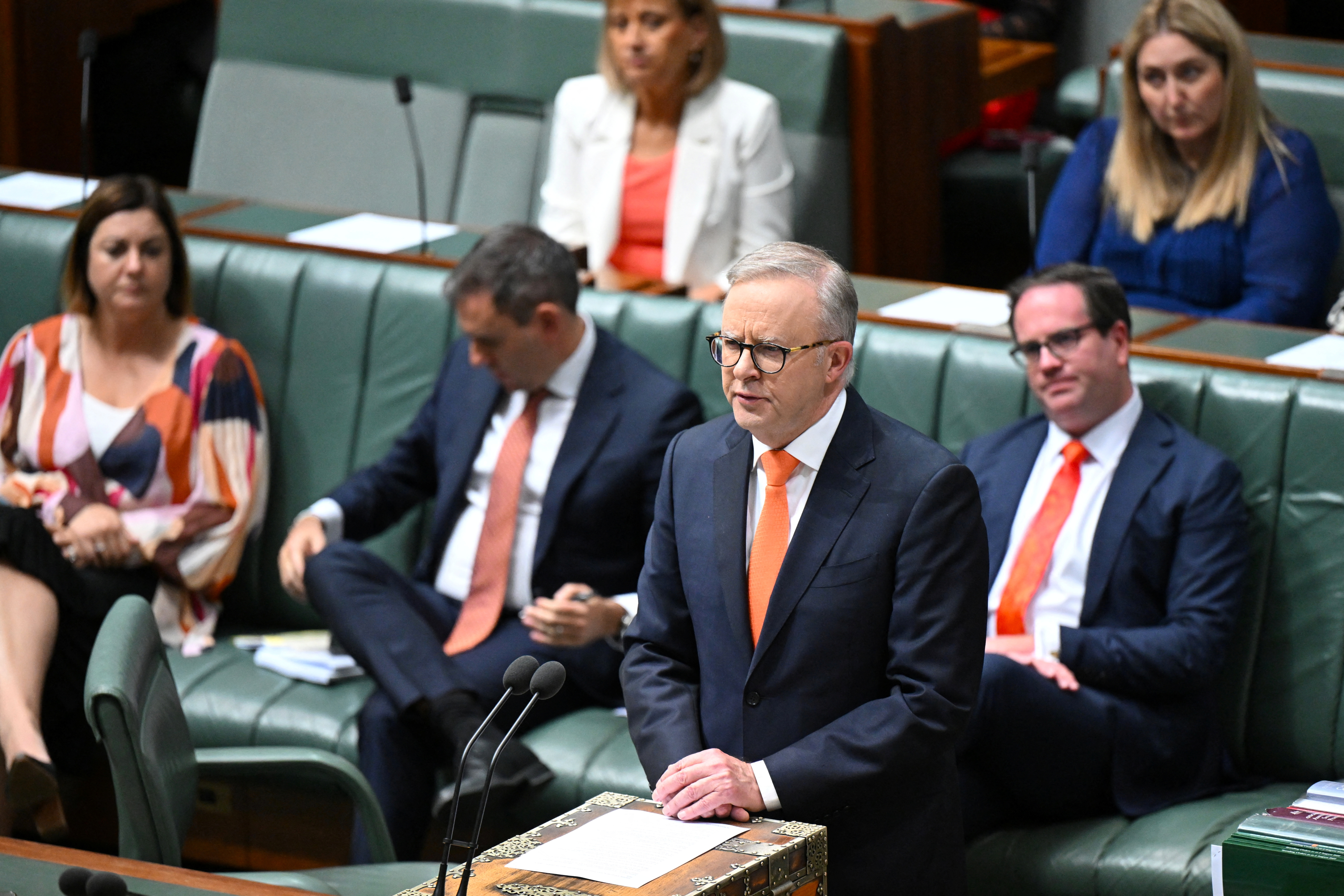 Australian Prime Minister Anthony Albanese speaks on the Online Safety Amendment Bill in the House of Representatives at Parliament House in Canberra