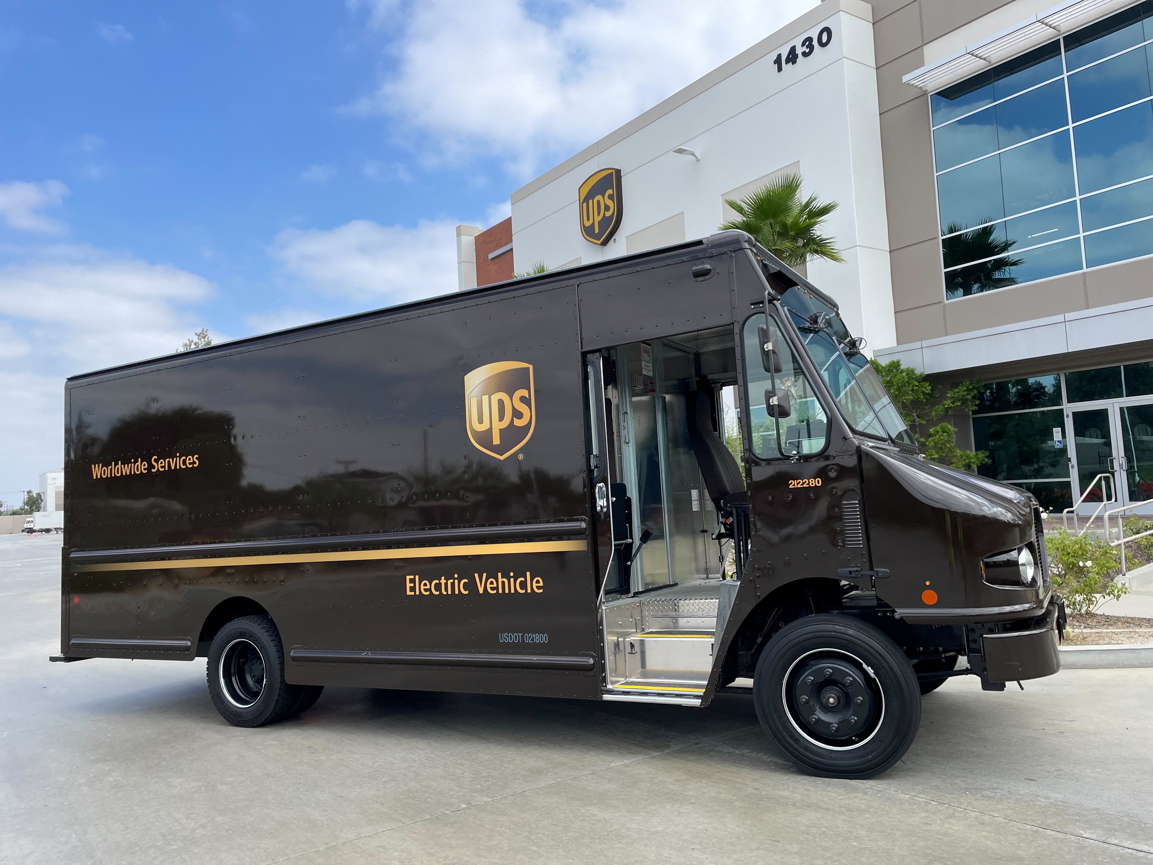 United Parcel Service's (UPS) newly launched electric delivery truck is seen in Compton