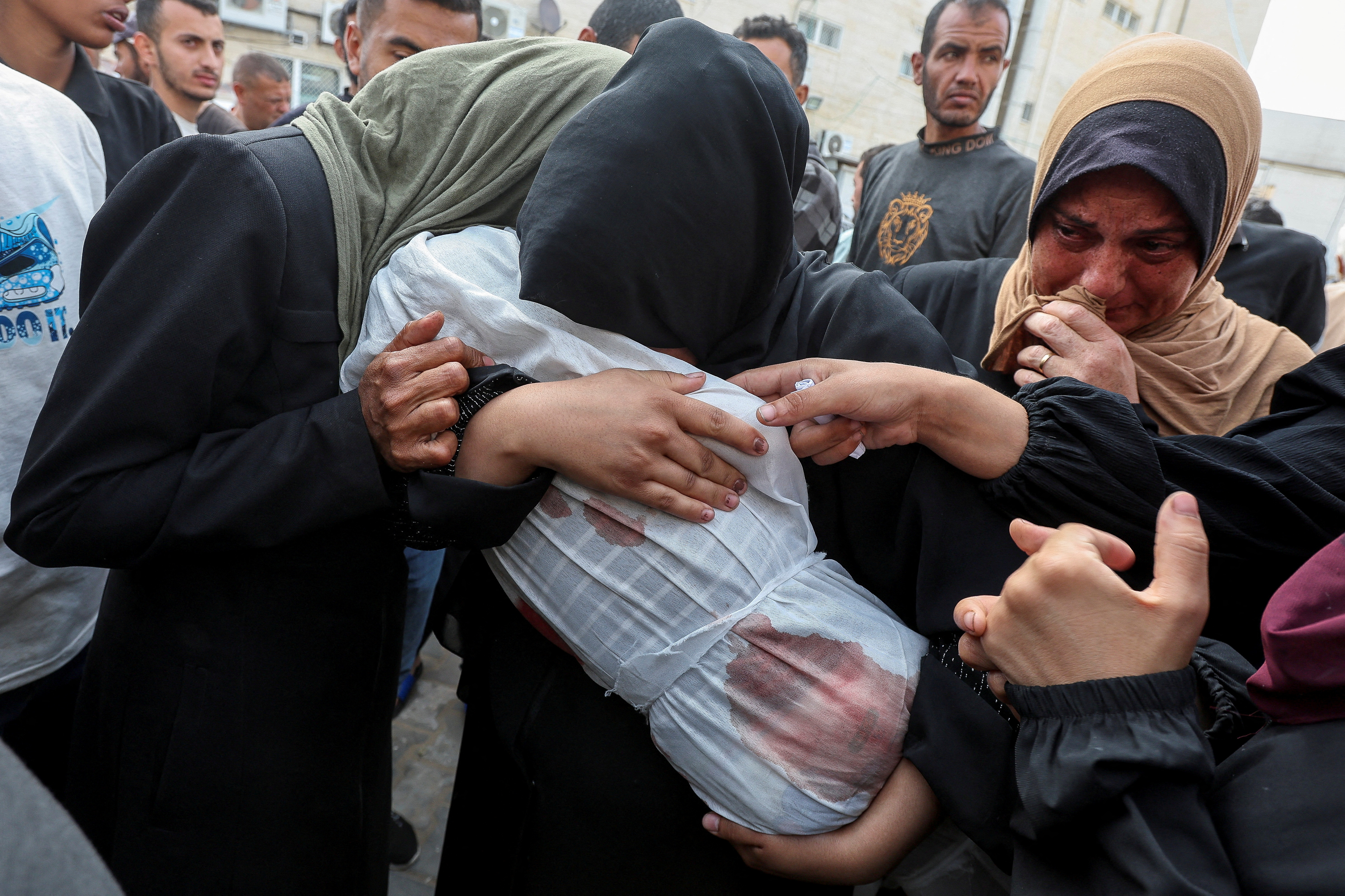 Funeral of Palestinians killed in Israeli strike, in Deir Al-Balah in the central Gaza Strip