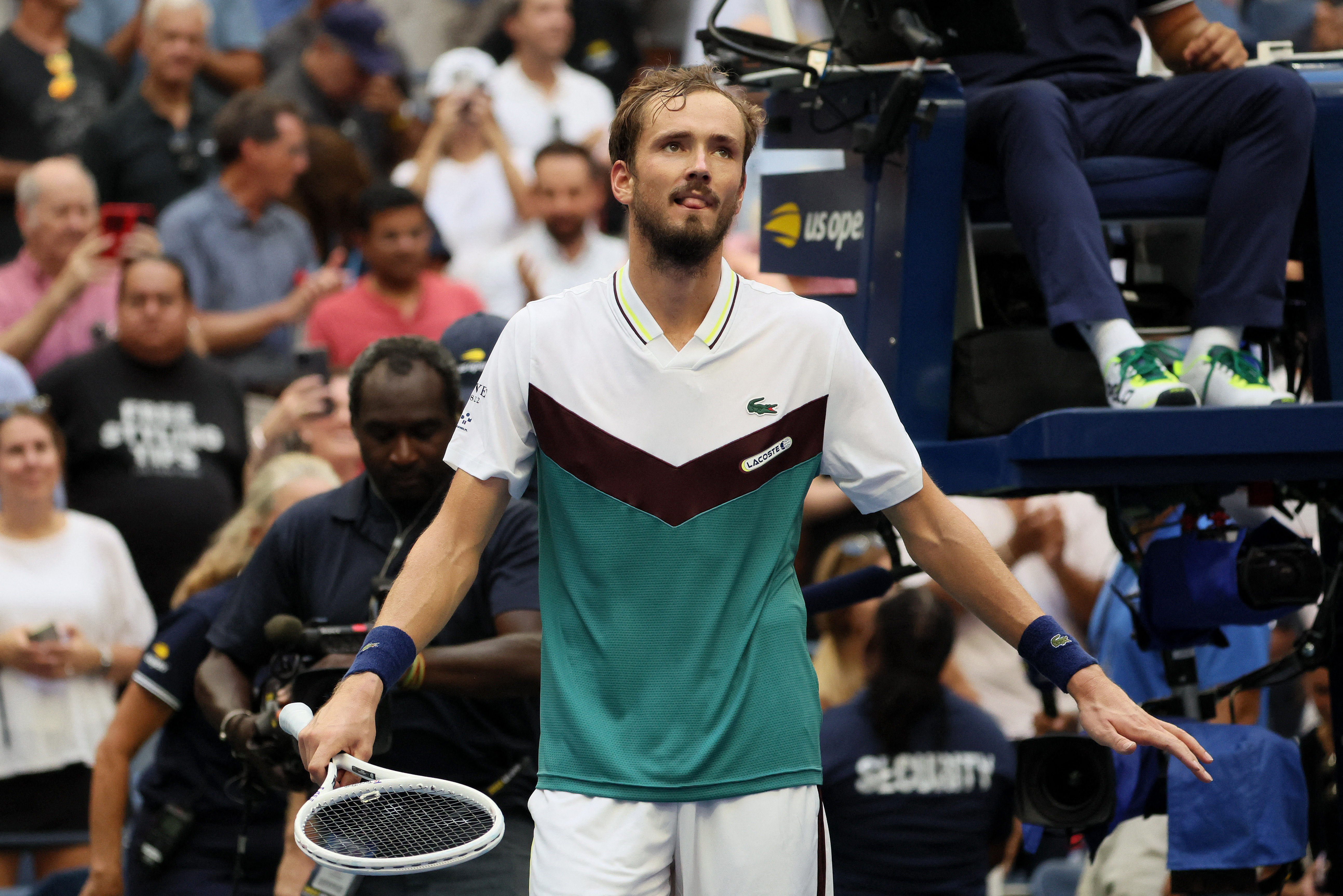 Alexander Zverev of Germany returns the ball to Carlos Alcaraz of Spain  during their semi final match at the Erste Bank Open ATP tennis tournament  in Vienna, Austria, Saturday, Oct. 30, 2021. (