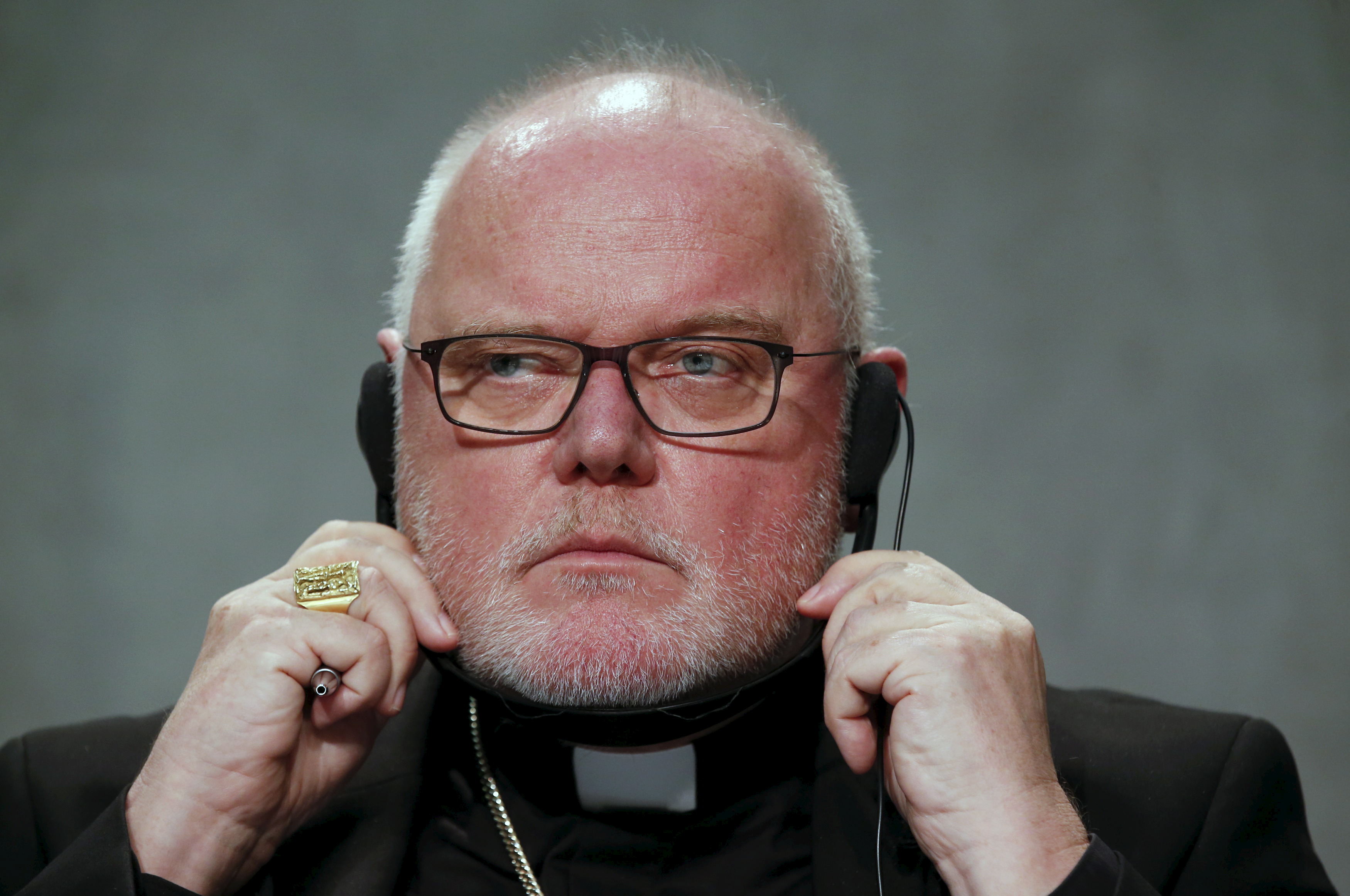 Cardinal Marx attends a news conference at the end of the morning session of the synod on the family at the Vatican