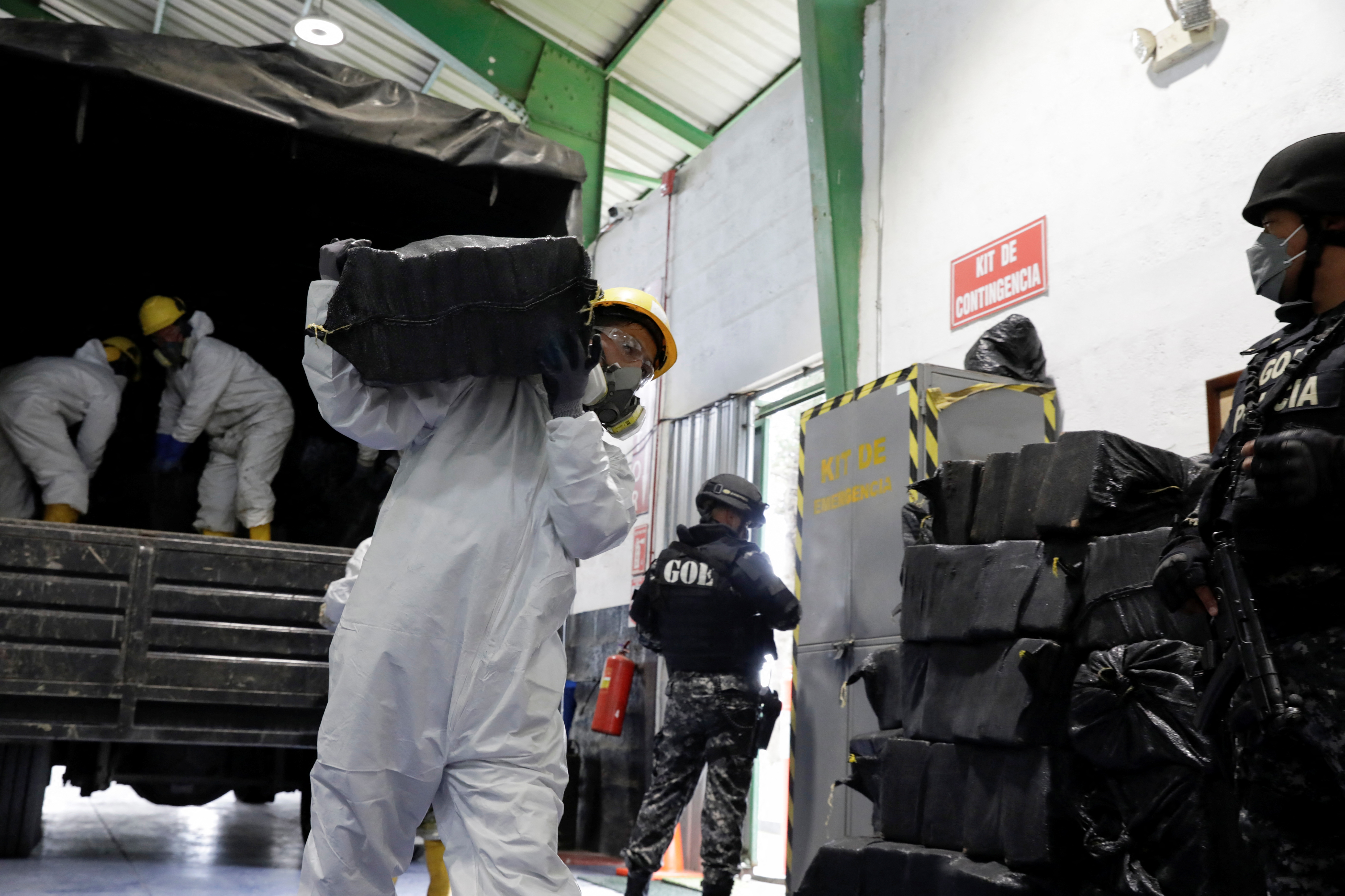 Ecuador's Interior Ministry incinerates more than nine tons of cocaine seized in different operations, in Ecuador