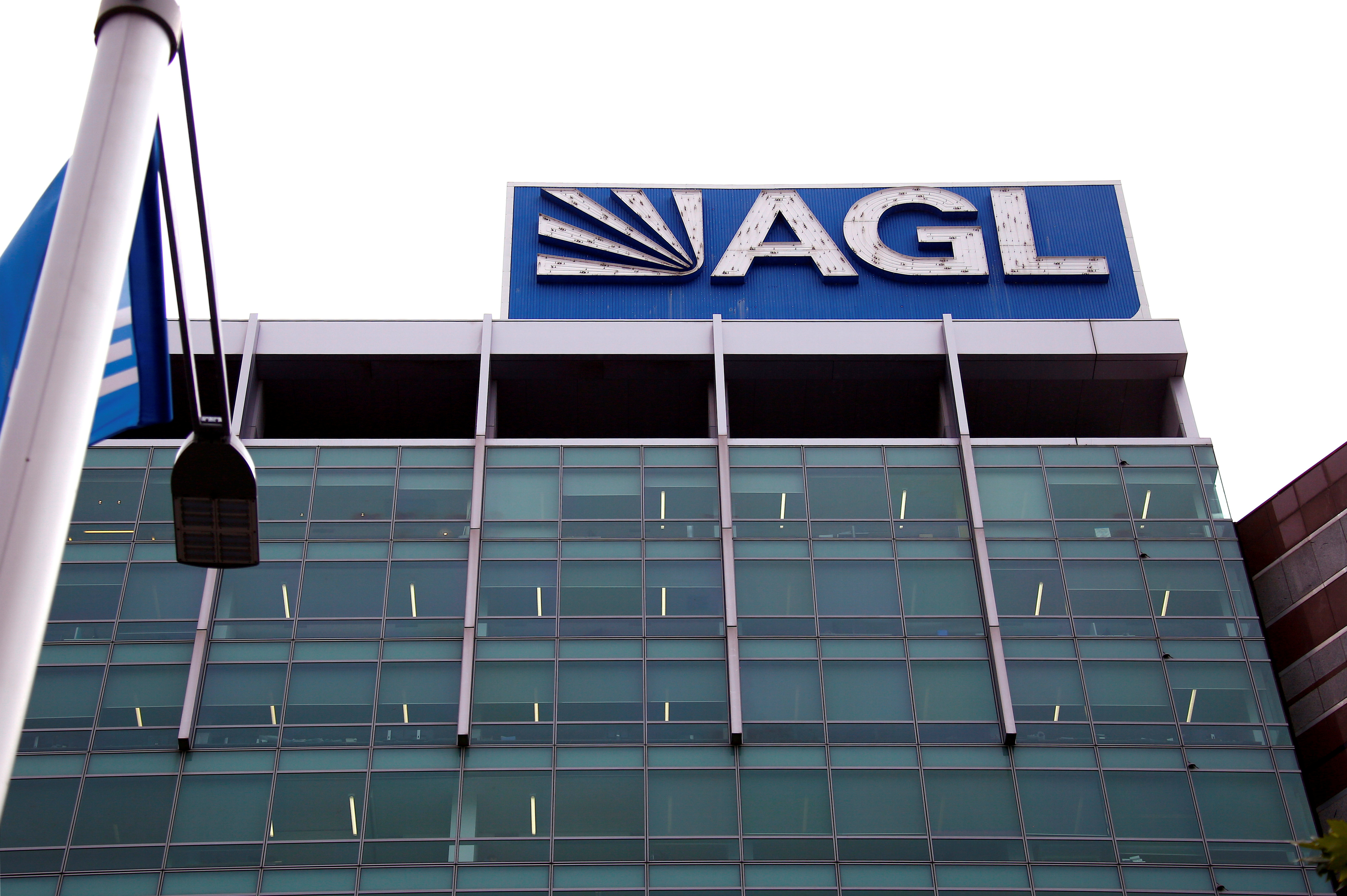 The logo of AGL Energy Ltd, Australia's no.2 power retailer, adorns the building of their head office in Sydney, Australia