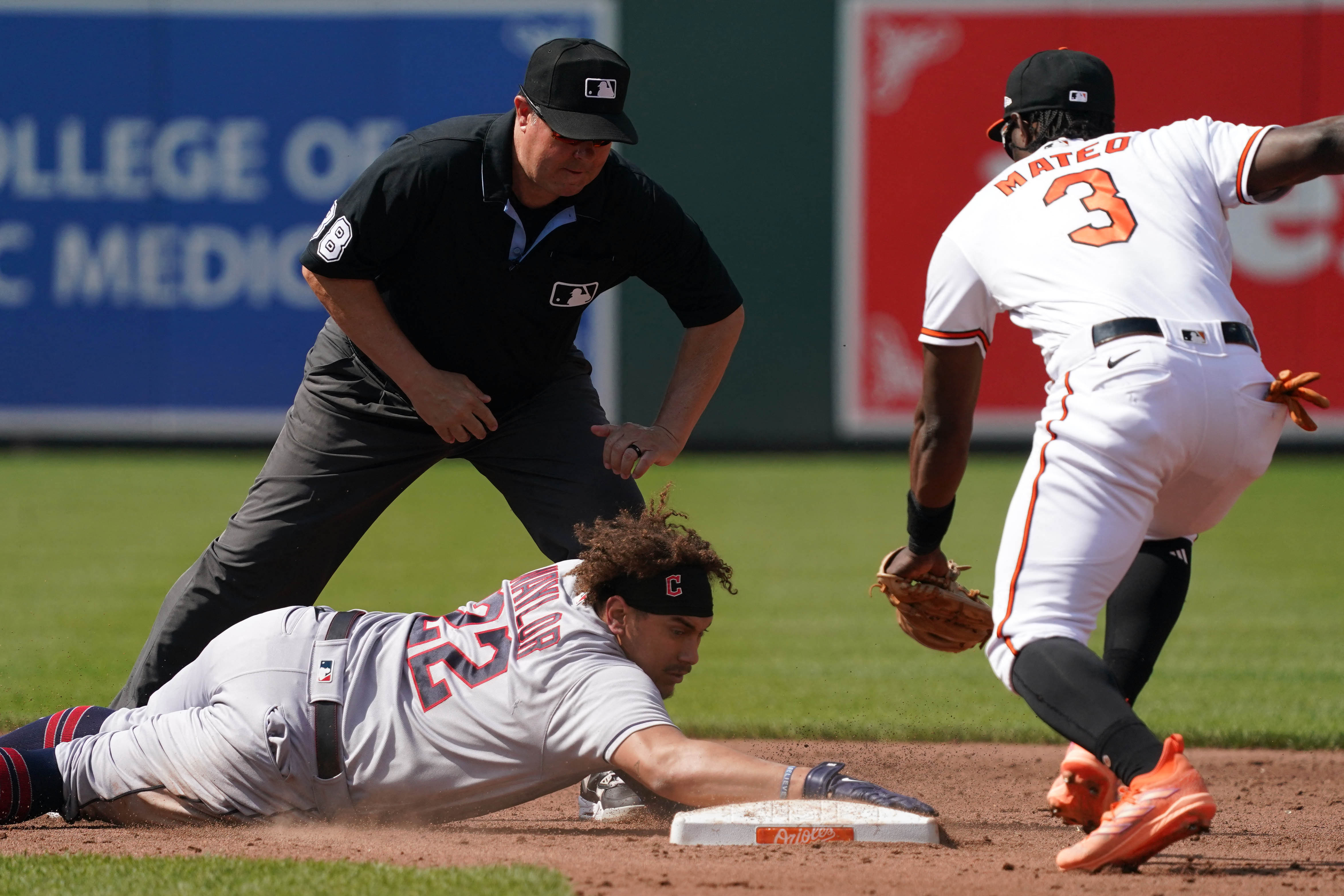 Baltimore, United States. 29th May, 2023. Cleveland Guardians first baseman Josh  Naylor (22) making contact with the pitch in the top of the third inning  against the Baltimore Orioles at Oriole Park