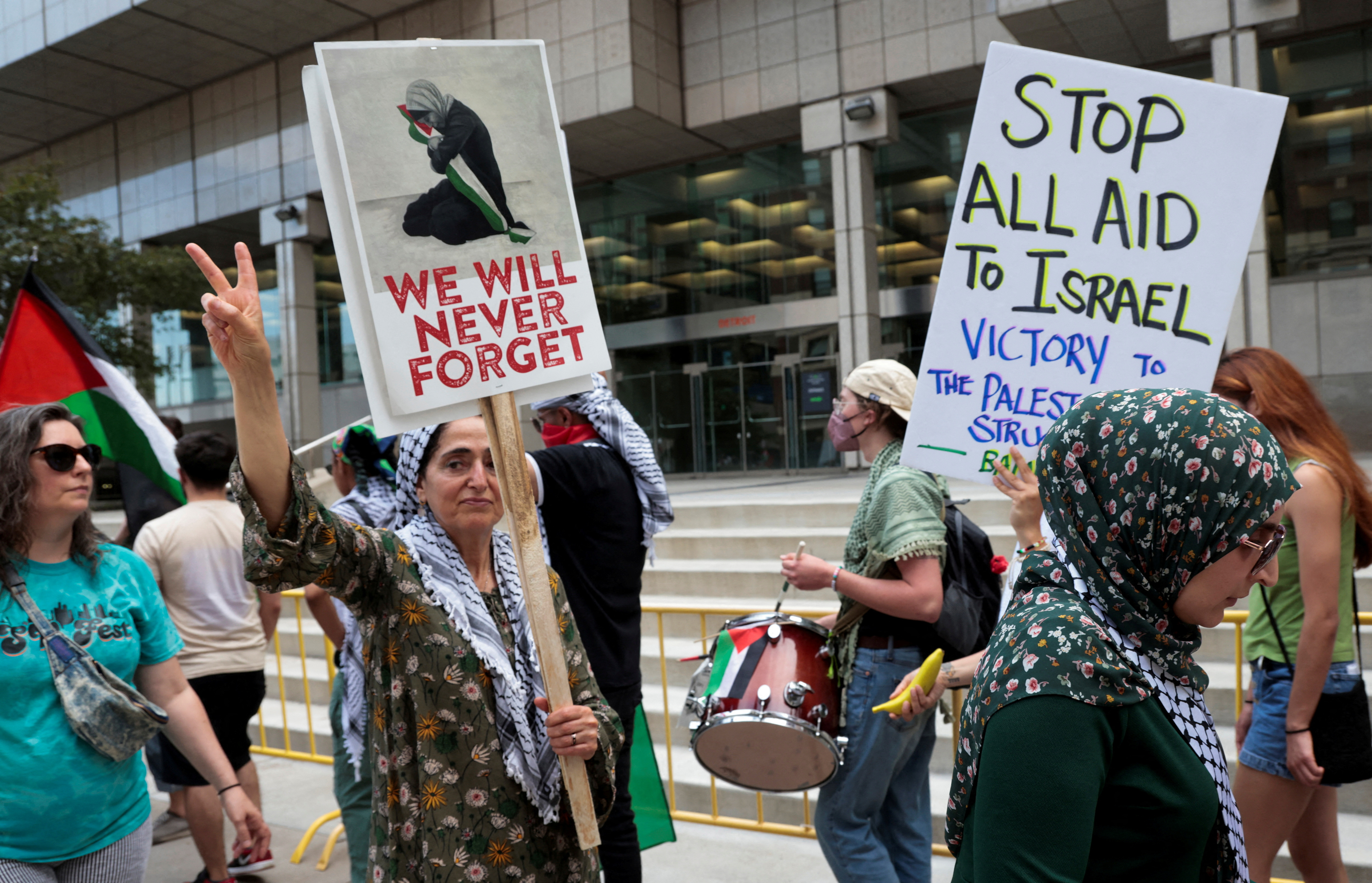 Pro-Palestinian protesters protest against the visit by U.S. President Joe Biden to Detroit