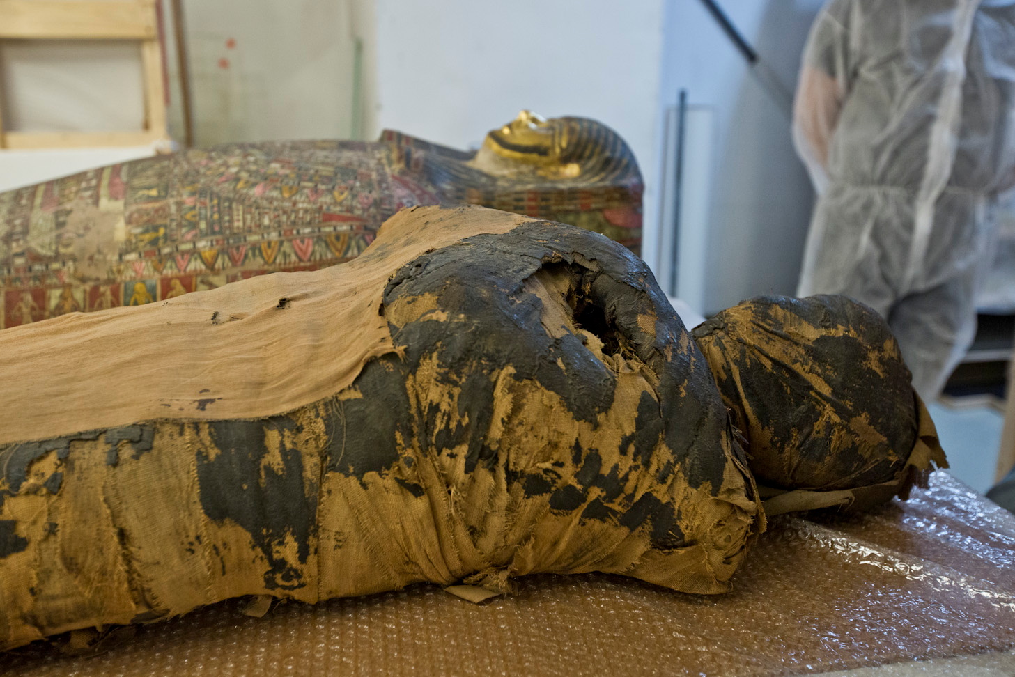 A pregnant Egyptian mummy is seen in this undated handout photo