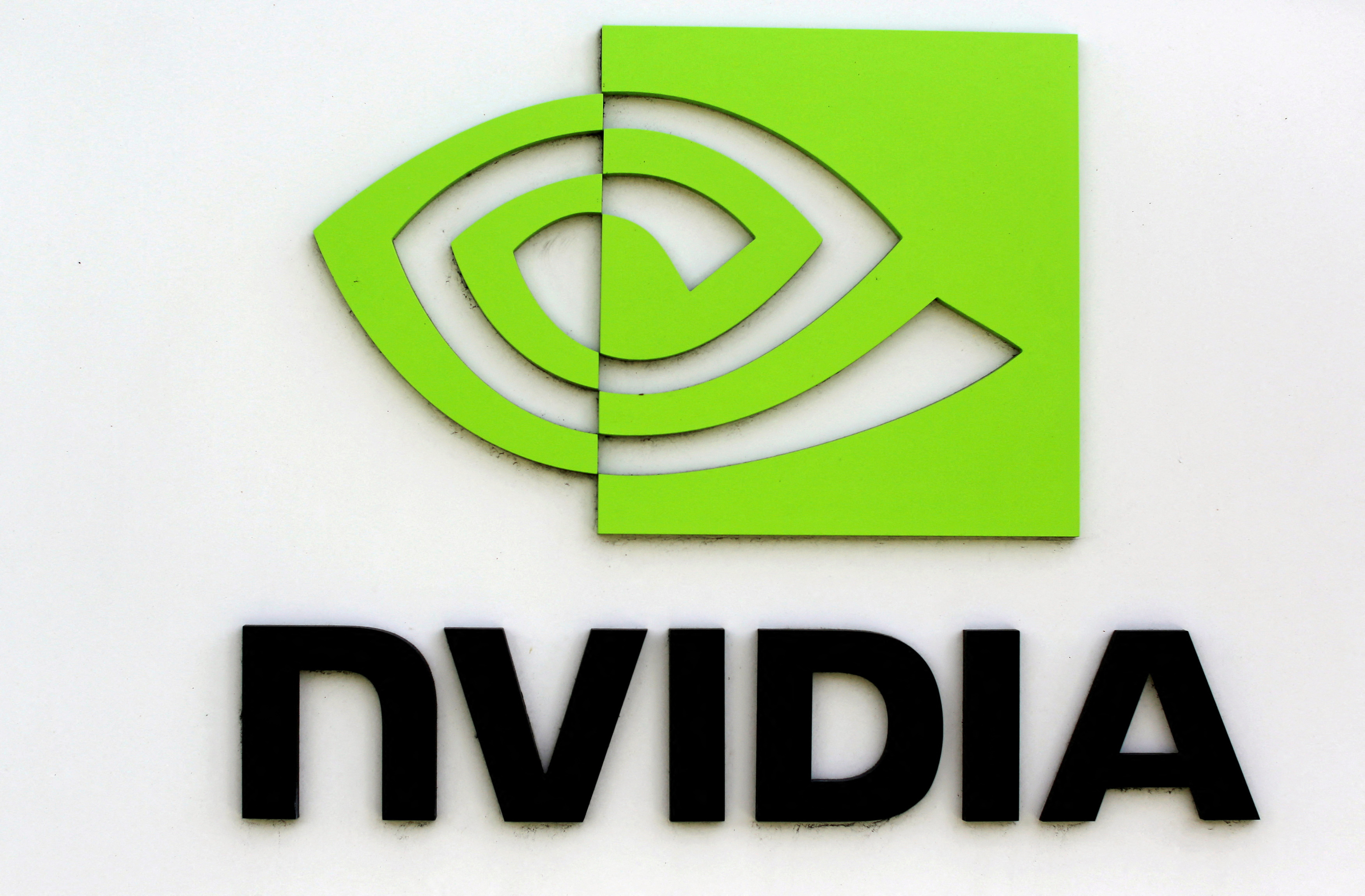 The logo of technology company Nvidia appears at its headquarters in Santa Clara