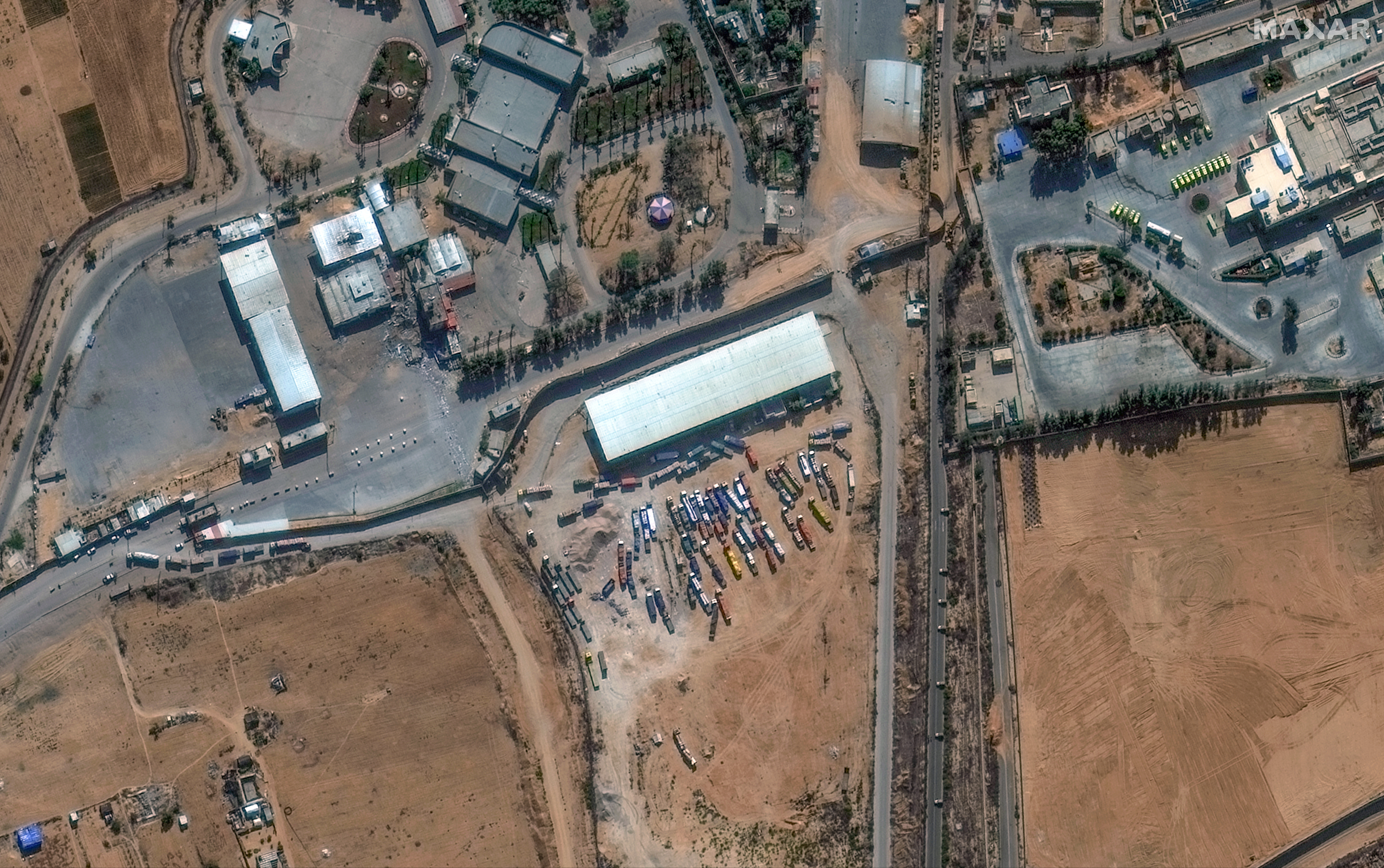 A satellite image shows a closer view of the Rafah border crossing