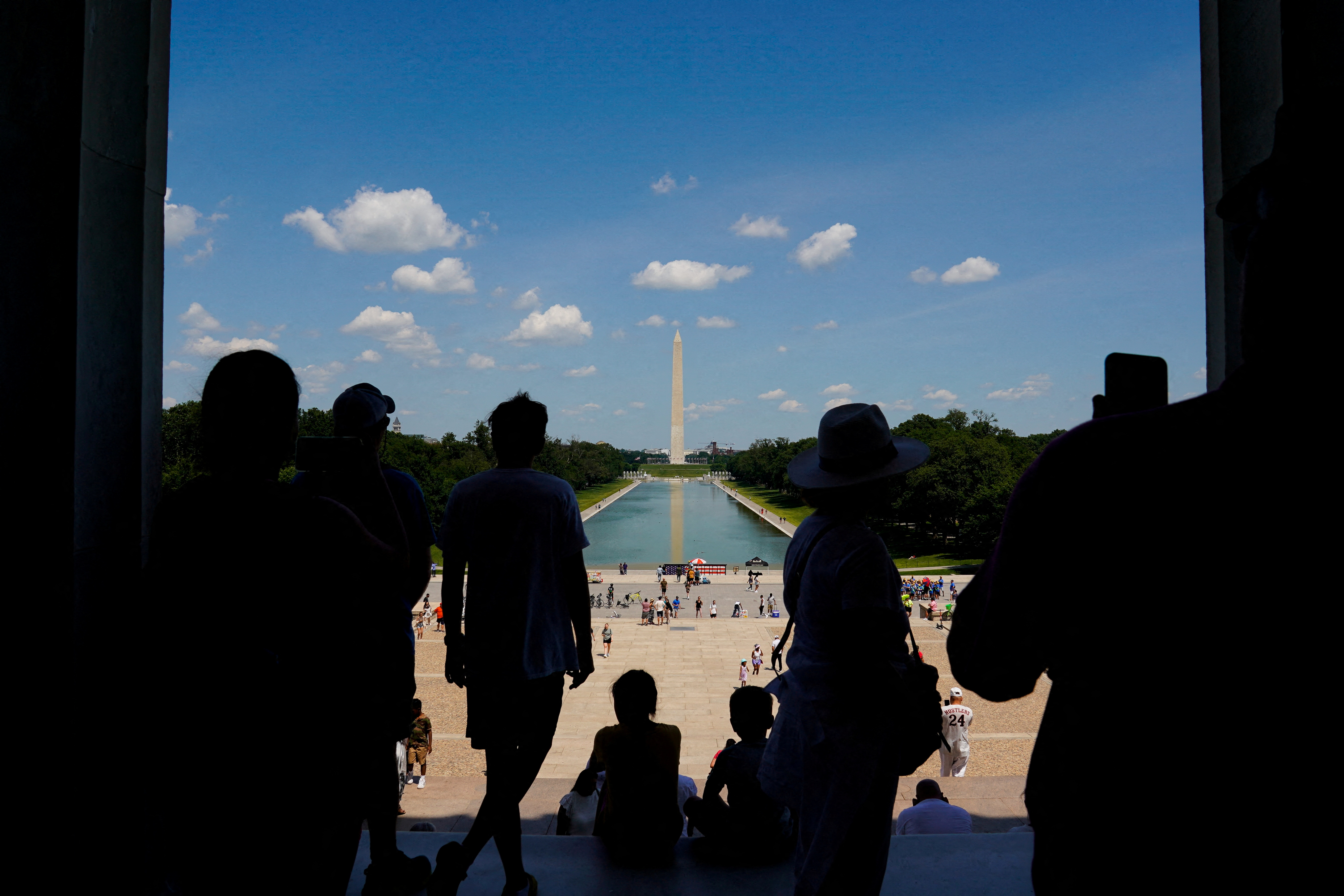 People visit the Lincoln Memorial on the 100th anniversary of its dedication on Memorial Day in Washington
